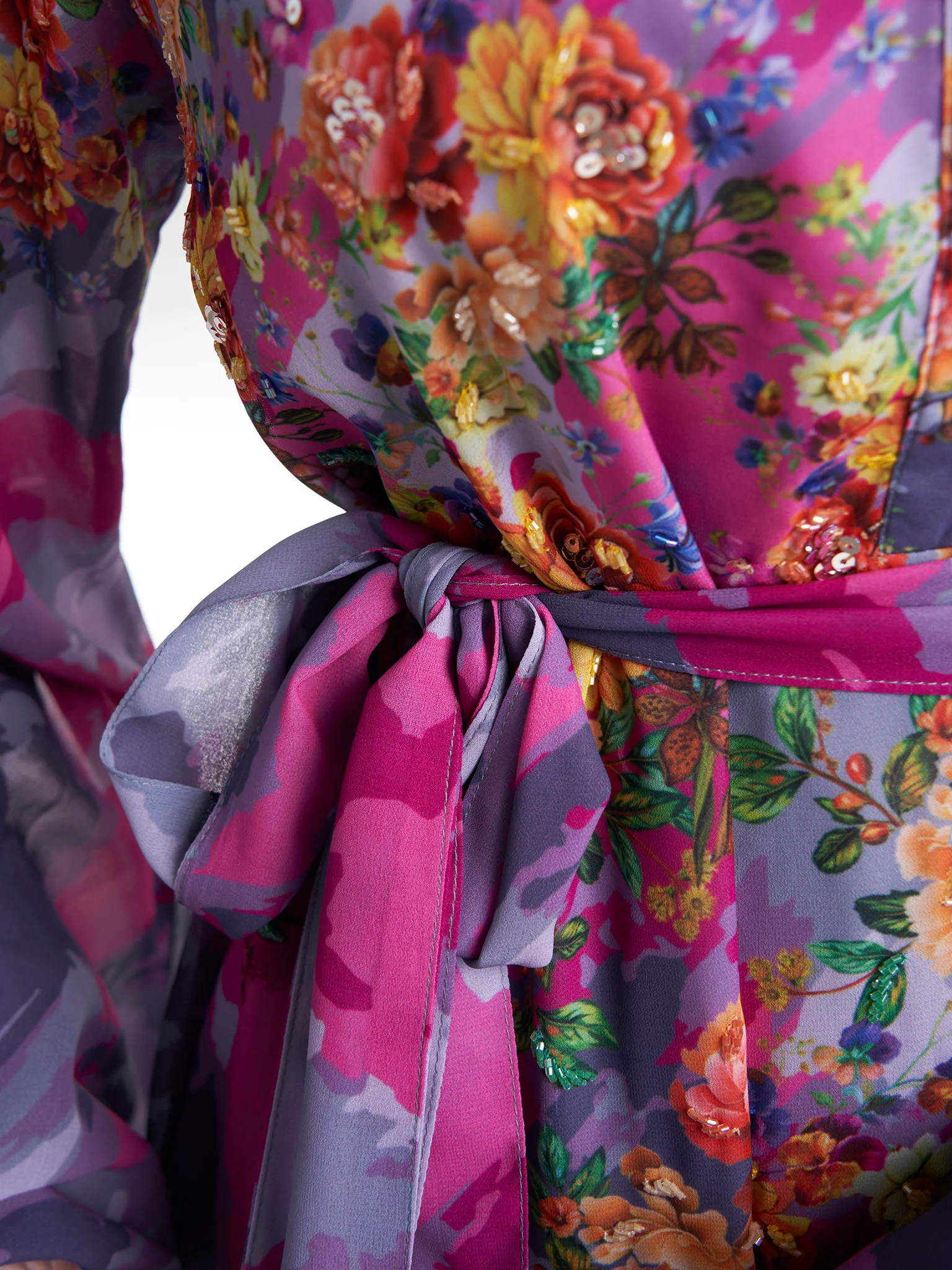 Magenta Colour Hand Work Georgette Floral Printed Dress (VDX24) - Image 6