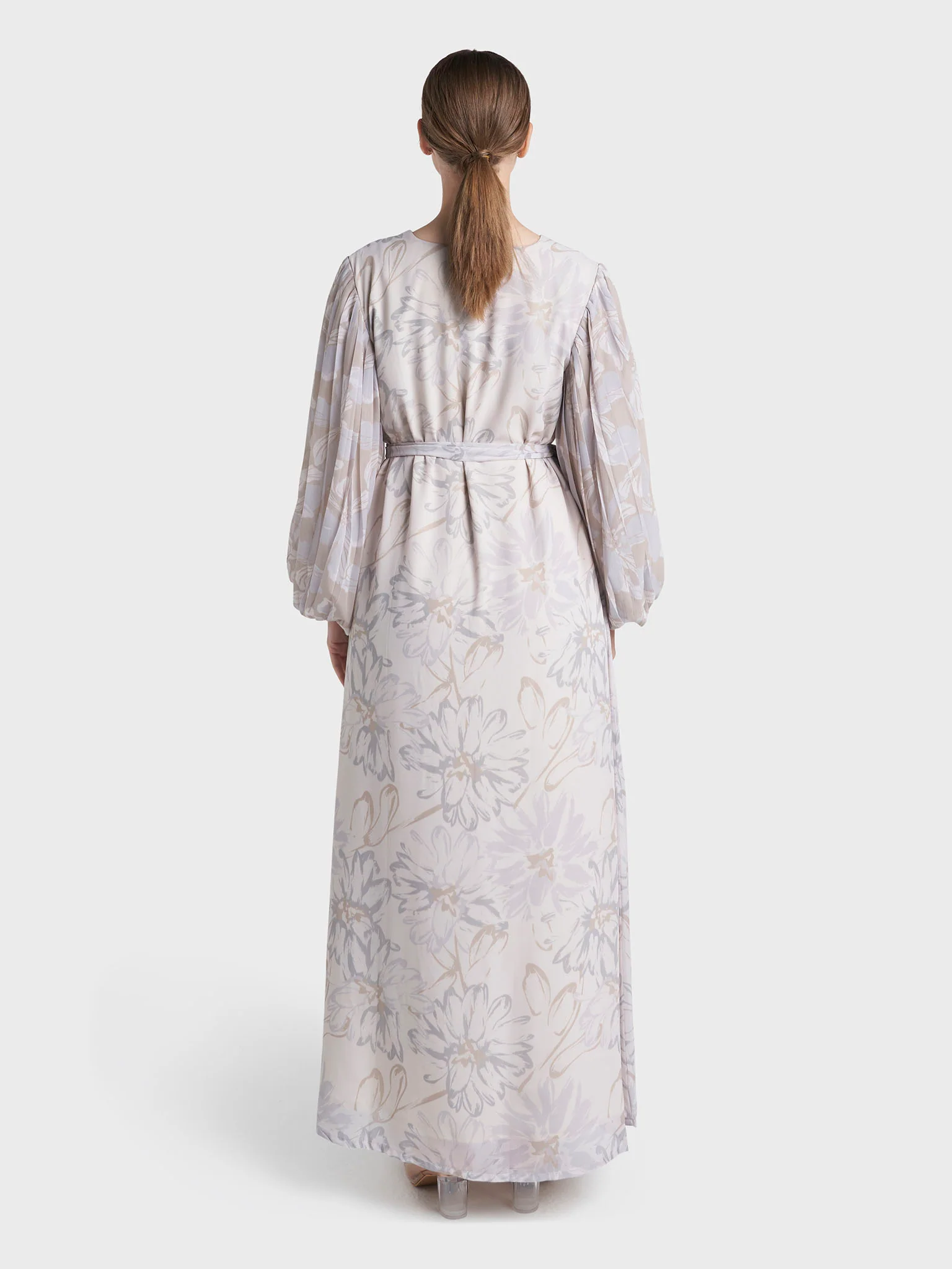 Light Beige Colour Stone Work Georgette Floral Printed Dress (VW219) - Image 4