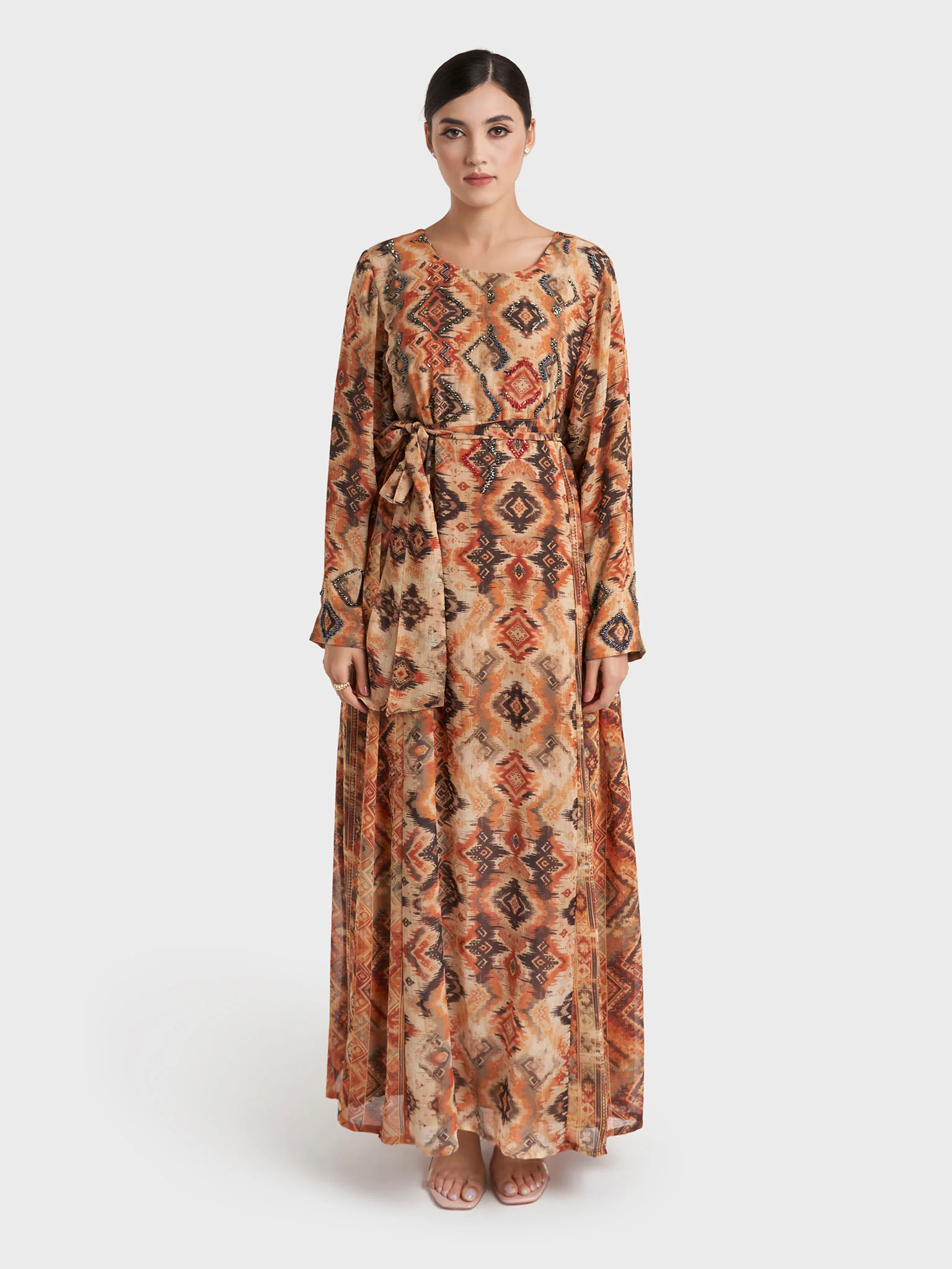 Rust Geometric Print Chiffon Dress (VW302) - Image 2