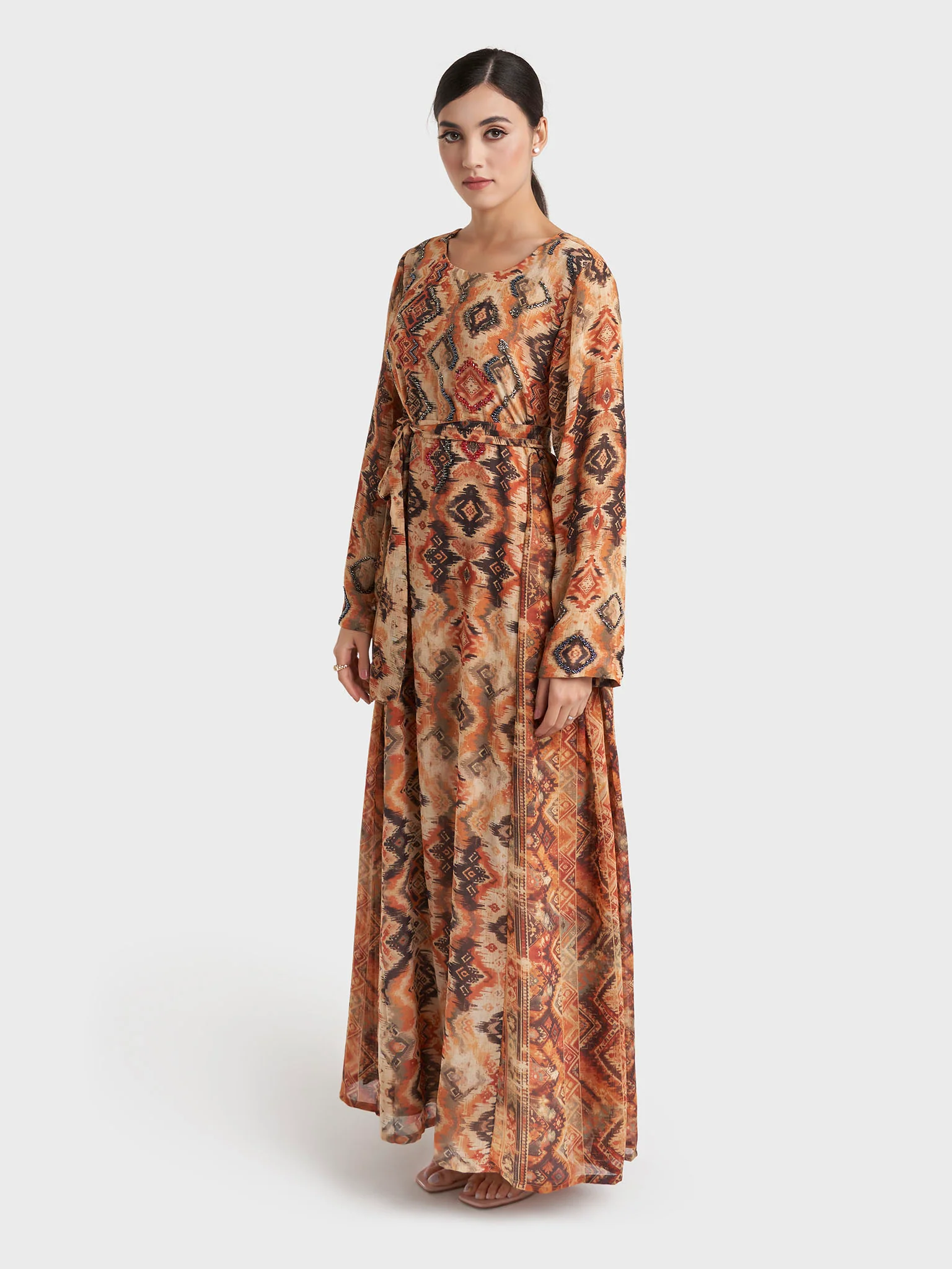 Rust Geometric Print Chiffon Dress (VW302) - Image 3