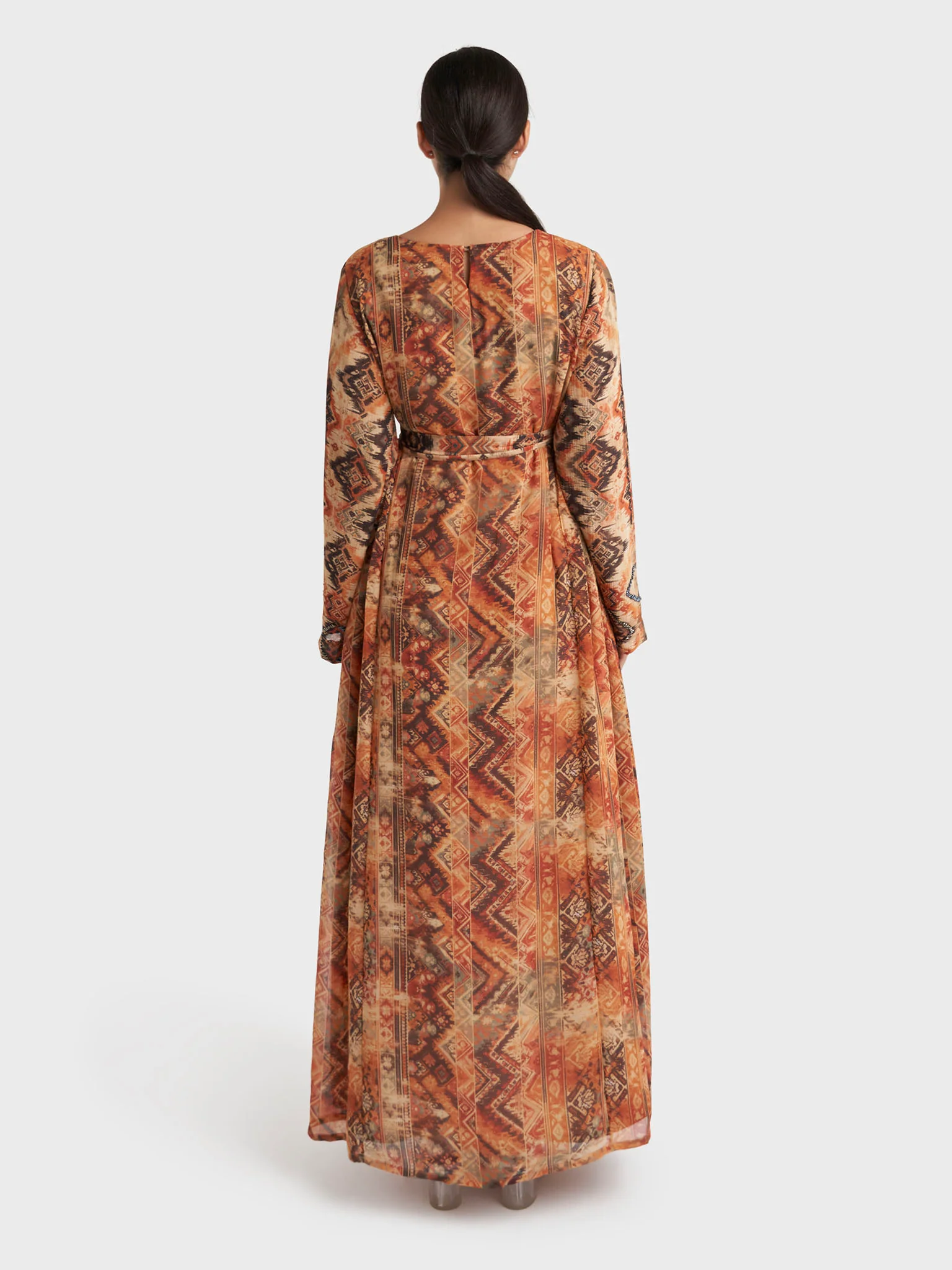 Rust Geometric Print Chiffon Dress (VW302) - Image 4