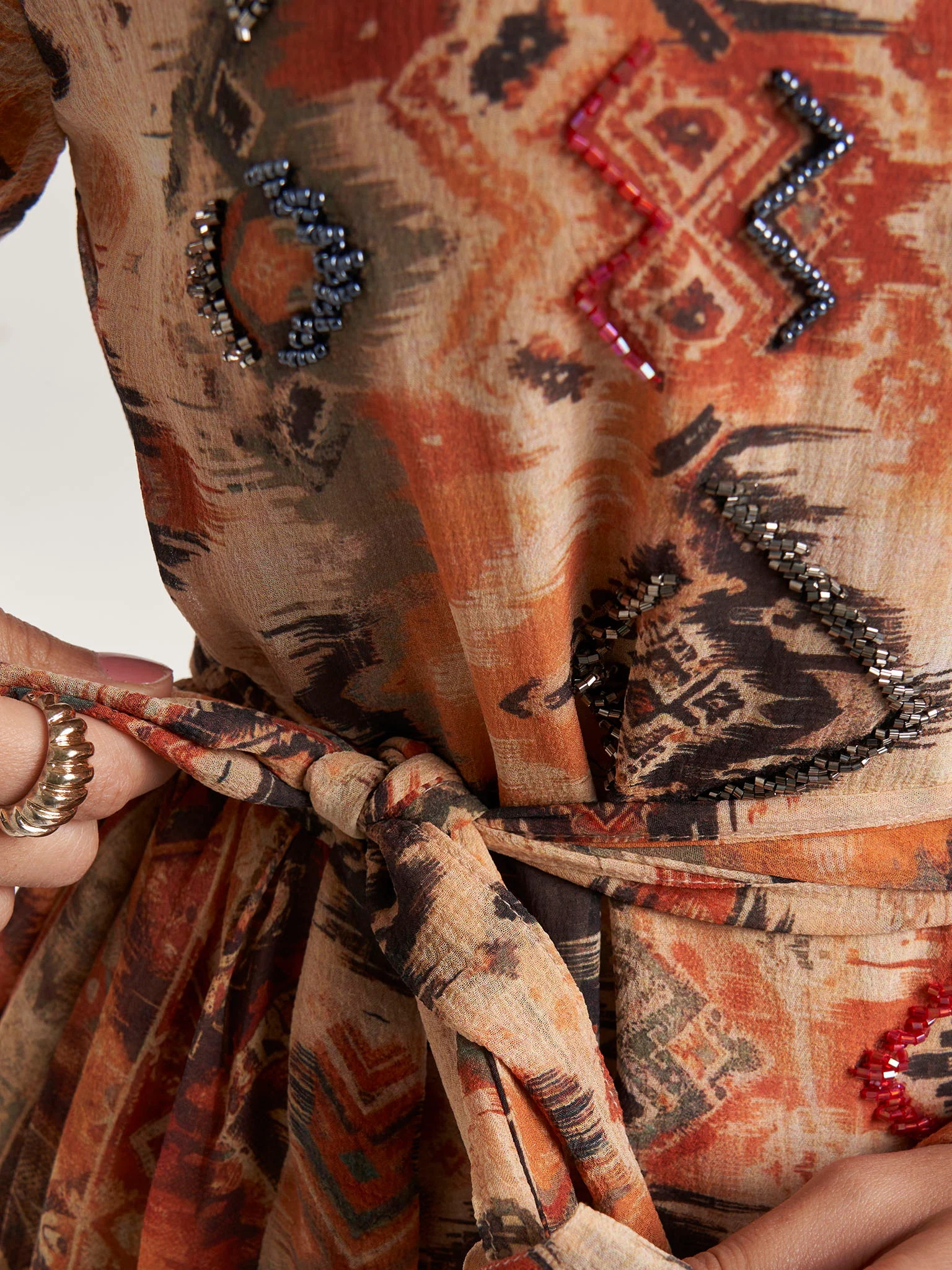 Rust Geometric Print Chiffon Dress (VW302) - Image 6