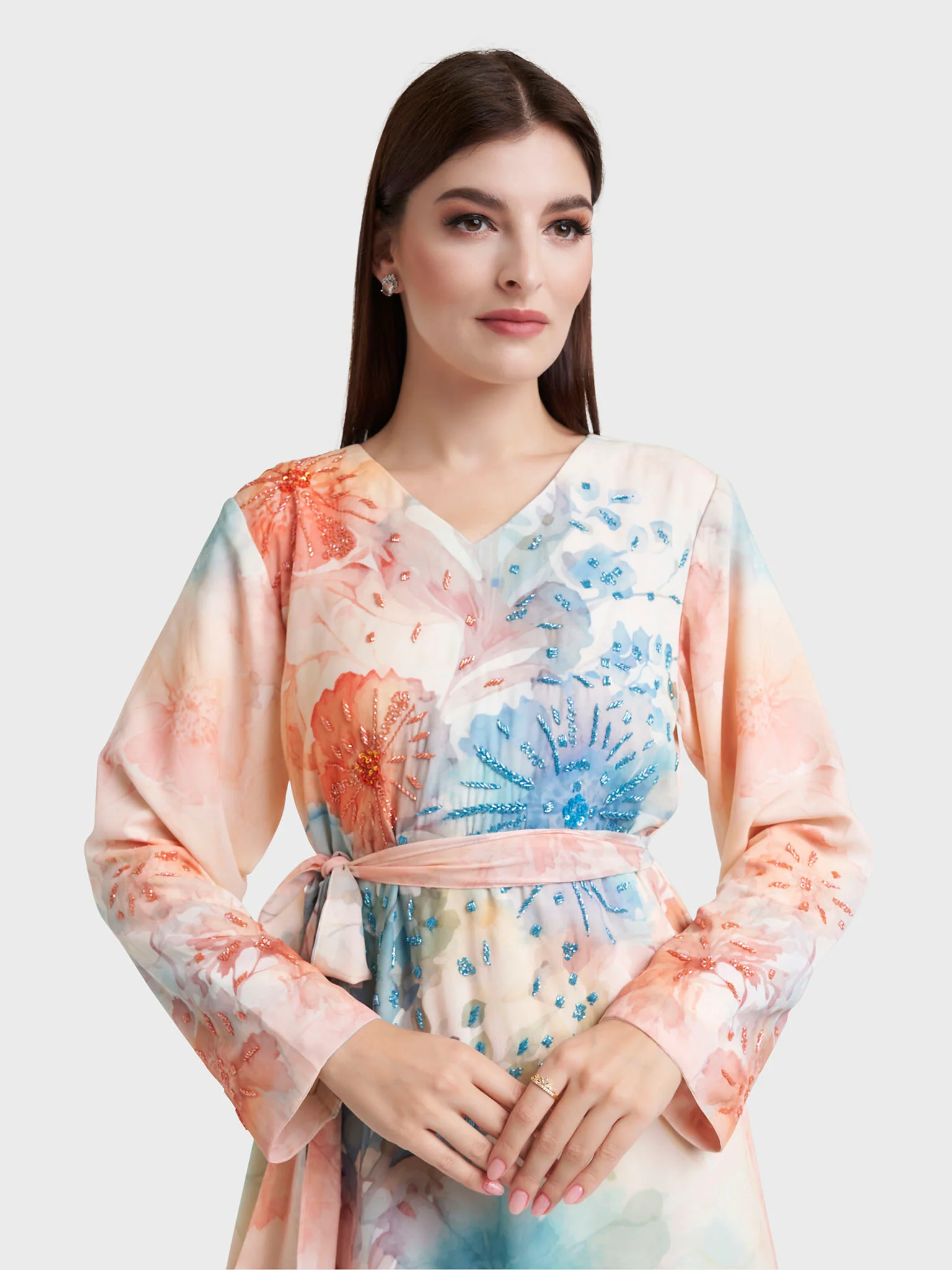 Butter Georgette Floral Print Handwork Dress (VW334)