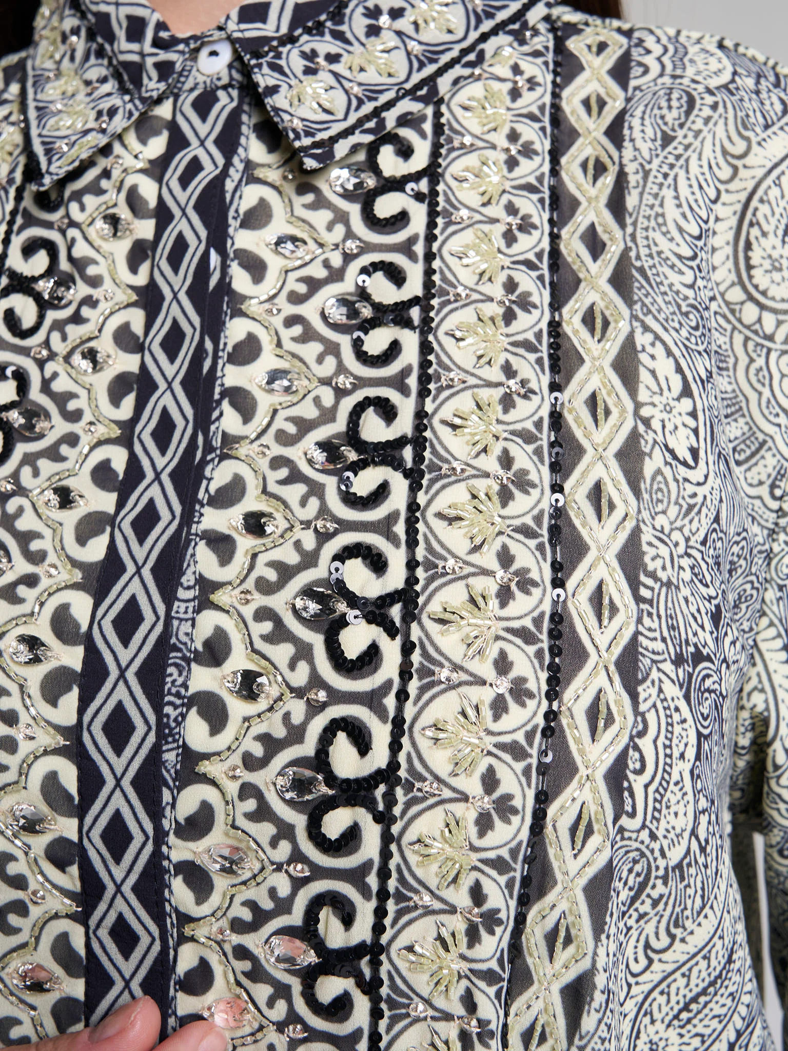 Lemon Paisley Print Hand Work Georgette Long Shirt Dress (VW362) - Image 5