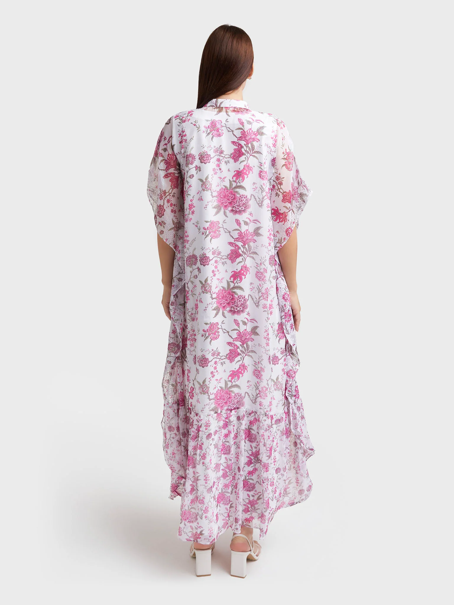Magenta Floral Print Front Pleats Dress (VW369) - Image 4