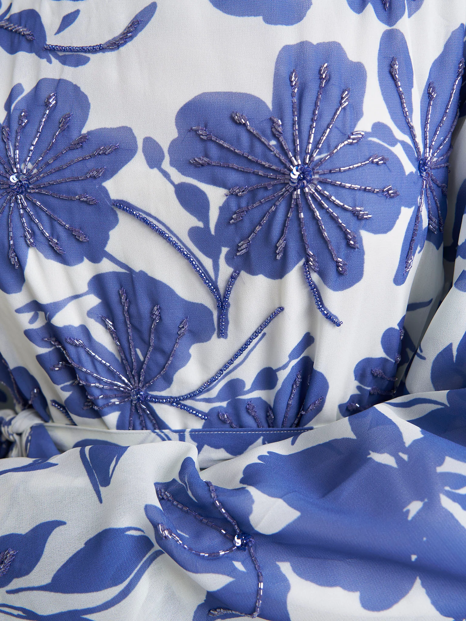 Blue Floral Print Georgette Long Handwork Dress (VW377) - Image 5