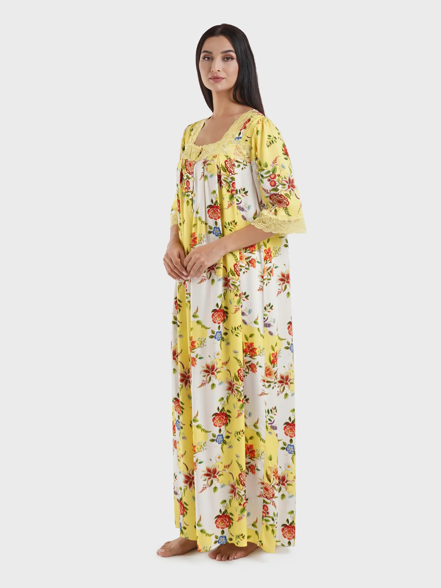 Mango Colour Floral Print Viscose Nightwear Dress (CNH440) - Image 3