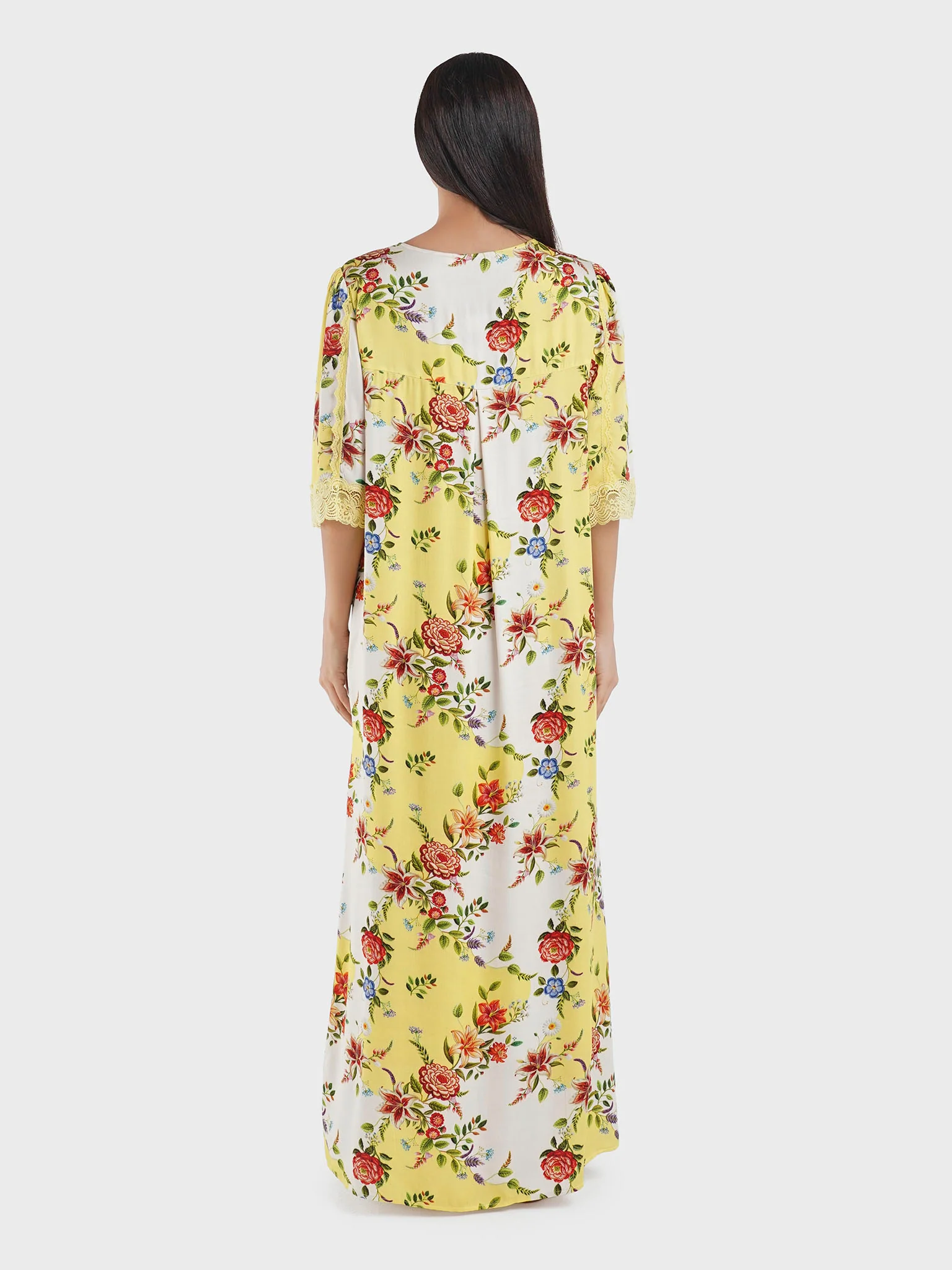 Mango Colour Floral Print Viscose Nightwear Dress (CNH440) - Image 4