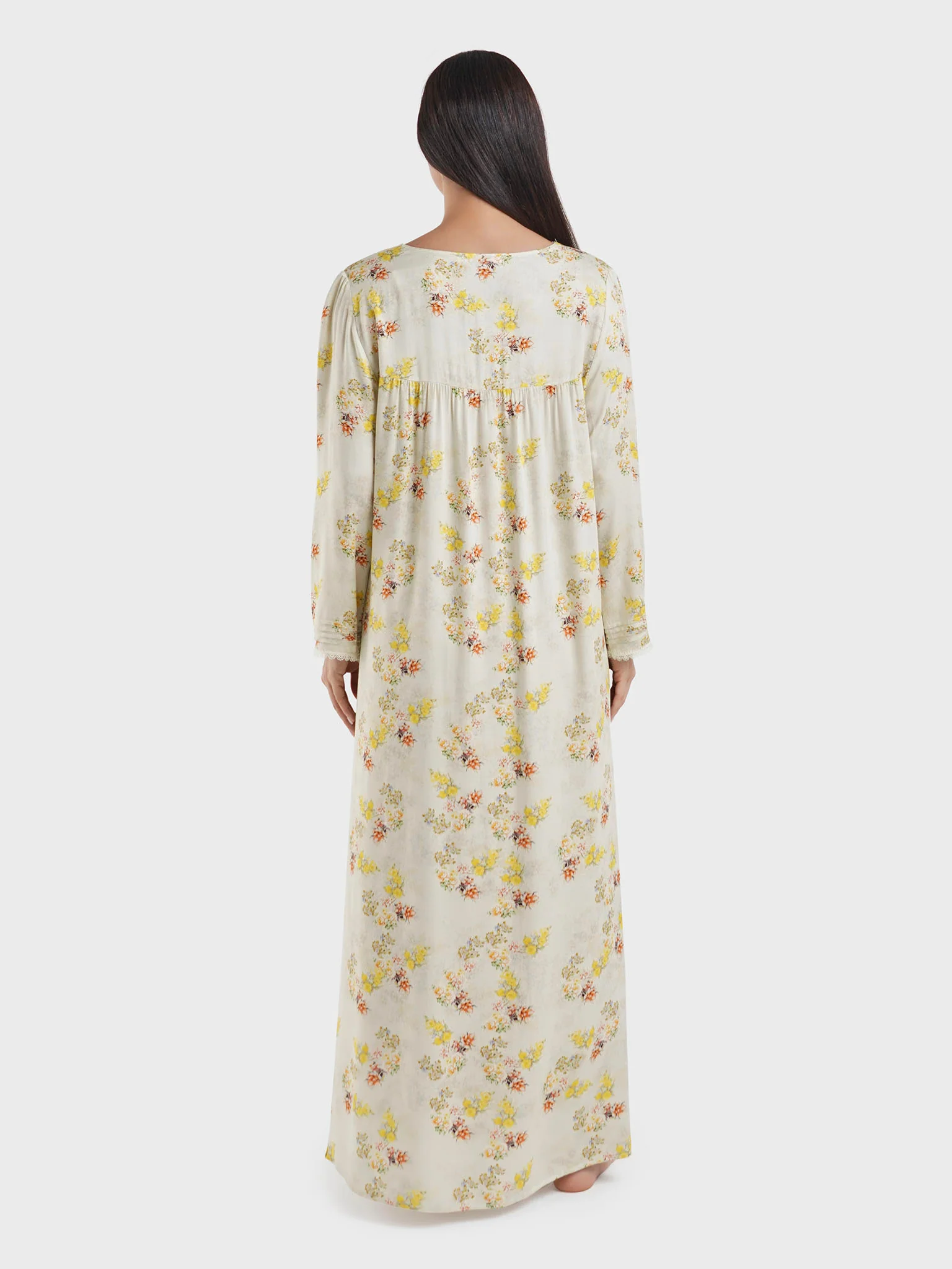 Light Yellow Floral Print Viscose Nightwear Dress (CNH442) - Image 4