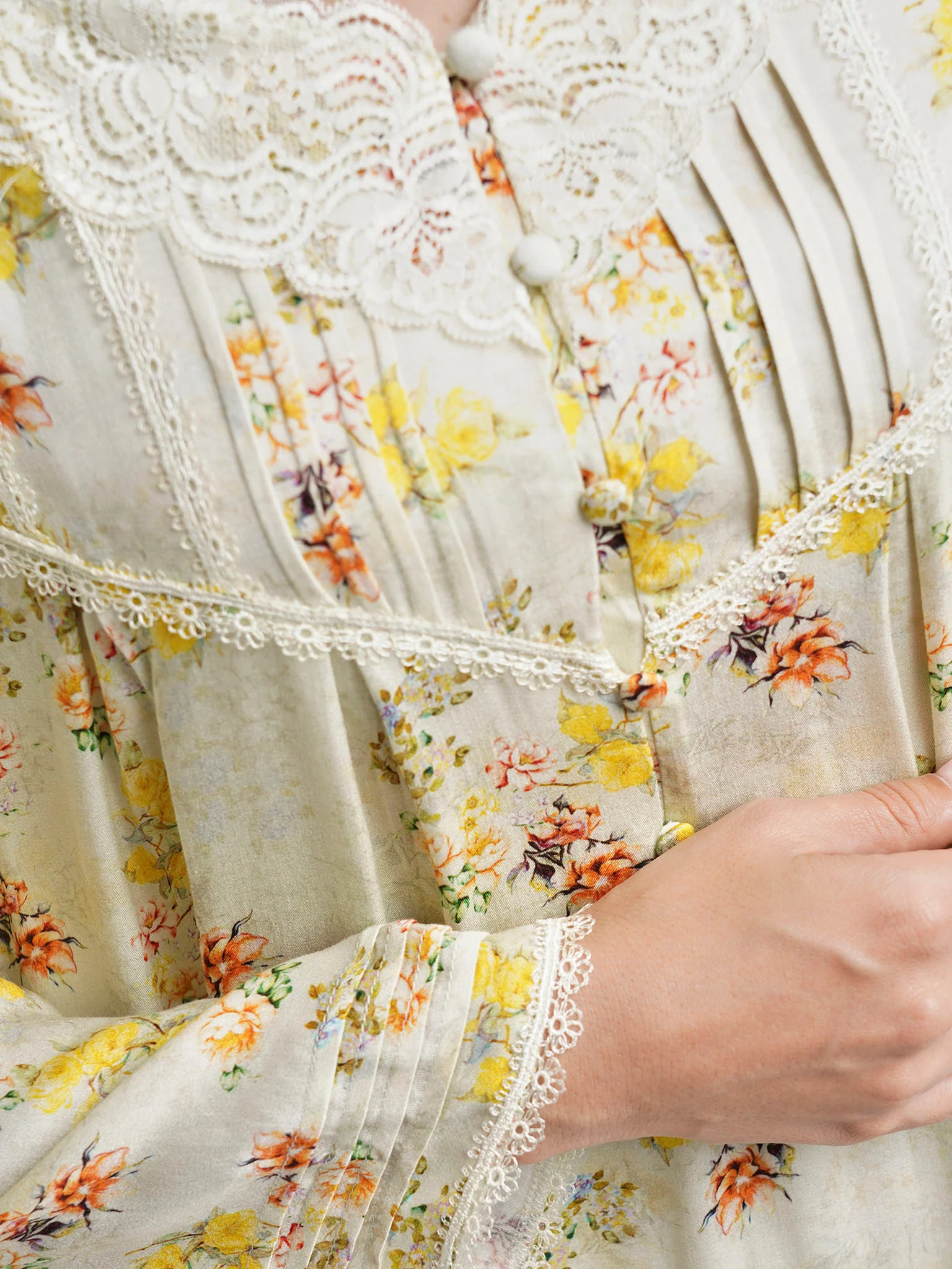 Light Yellow Floral Print Viscose Nightwear Dress (CNH442) - Image 5