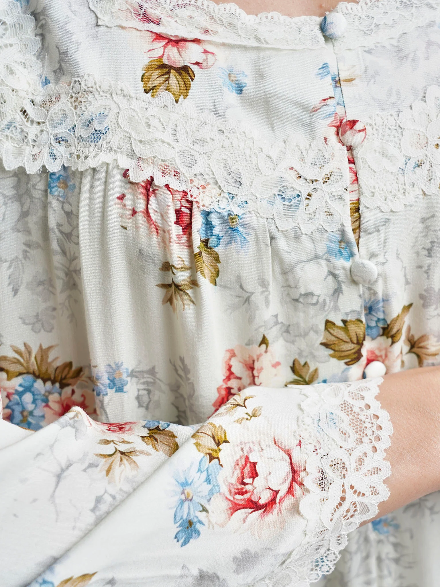 Pastel Blue Viscose Floral Print Nightwear Dress (CNH444) - Image 5