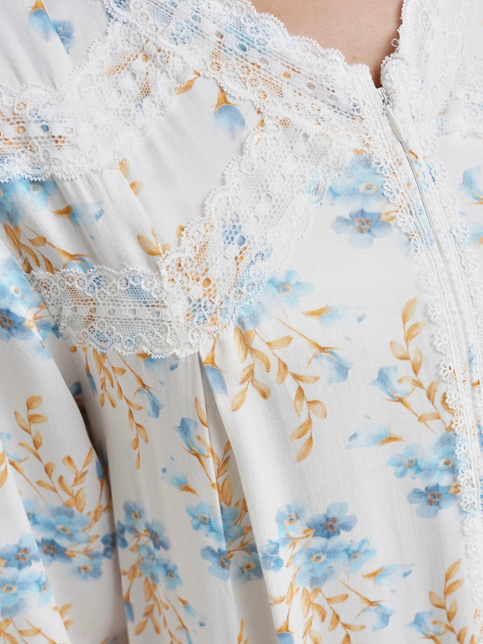 Powder Blue Floral Print Viscose Nightwear Dress (CNH445) - Image 5