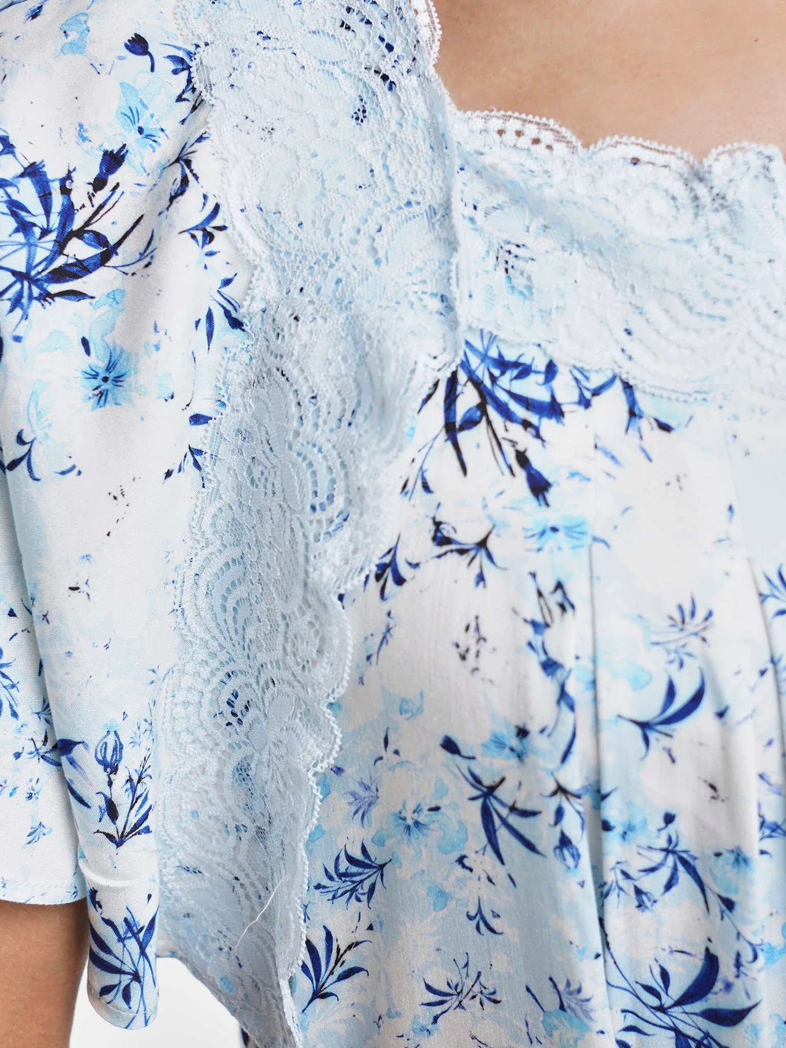 Blue Viscose Floral Print Nightwear Dress (CNH448) - Image 5
