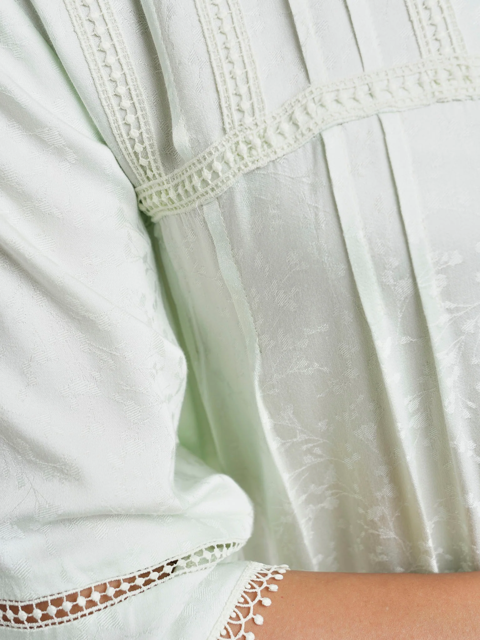 Light Green Jacquard Viscose Floral Print Nightwear Dress (CNH453) - Image 5