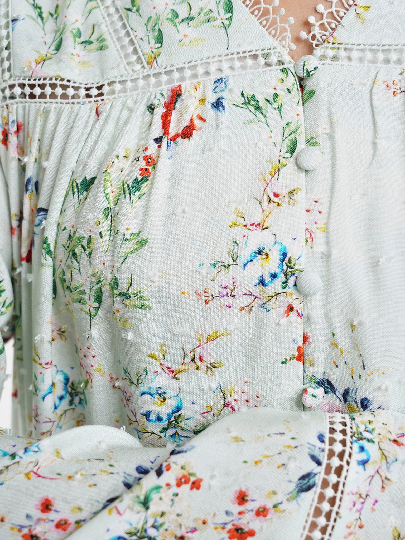 Mint Green Floral Print Doby Viscose Nightwear Dress (CNH454) - Image 5