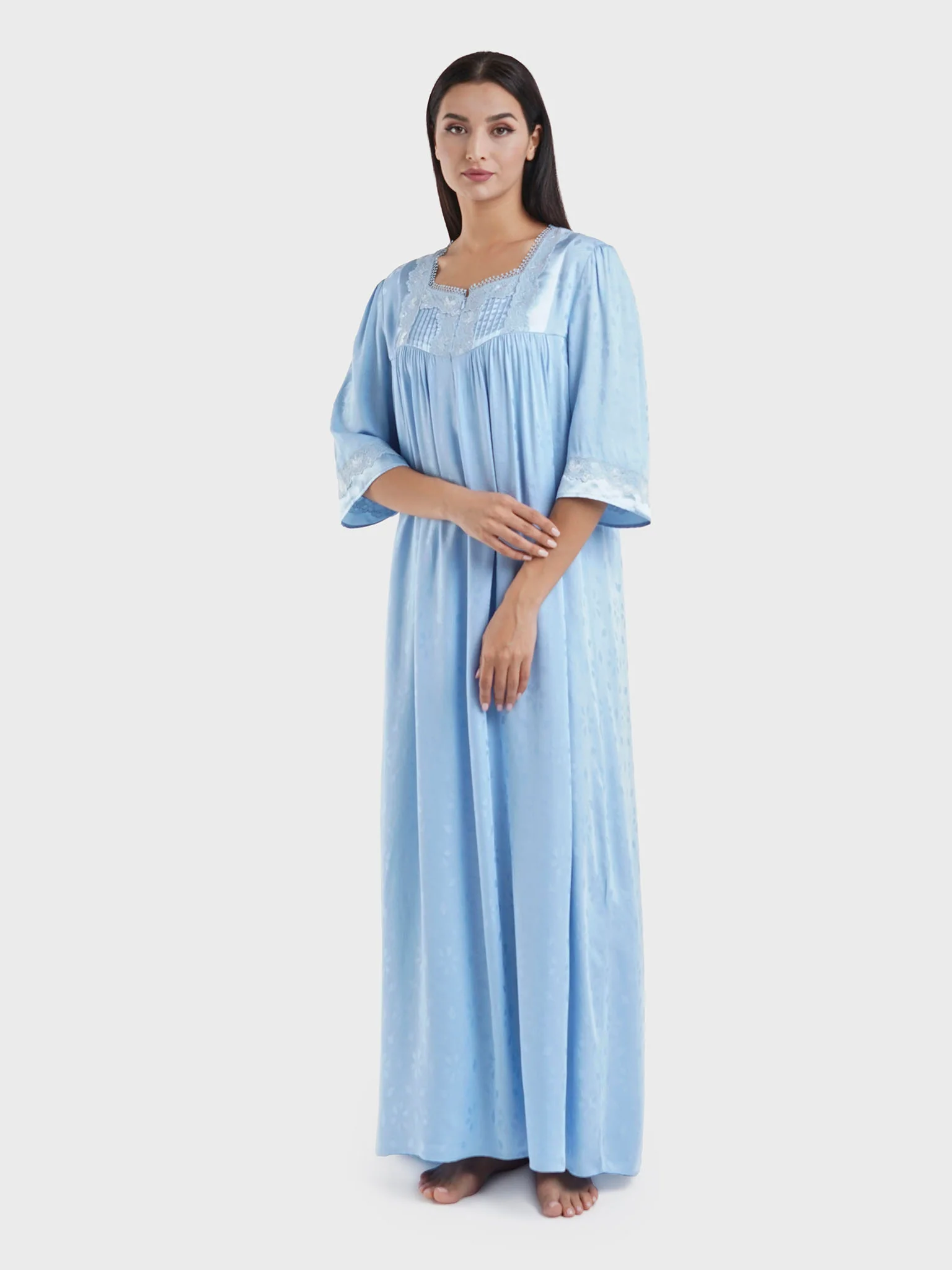 Viscose Jacquard Hexagon Self-Print Nightwear Dress (CNH458) - Image 3