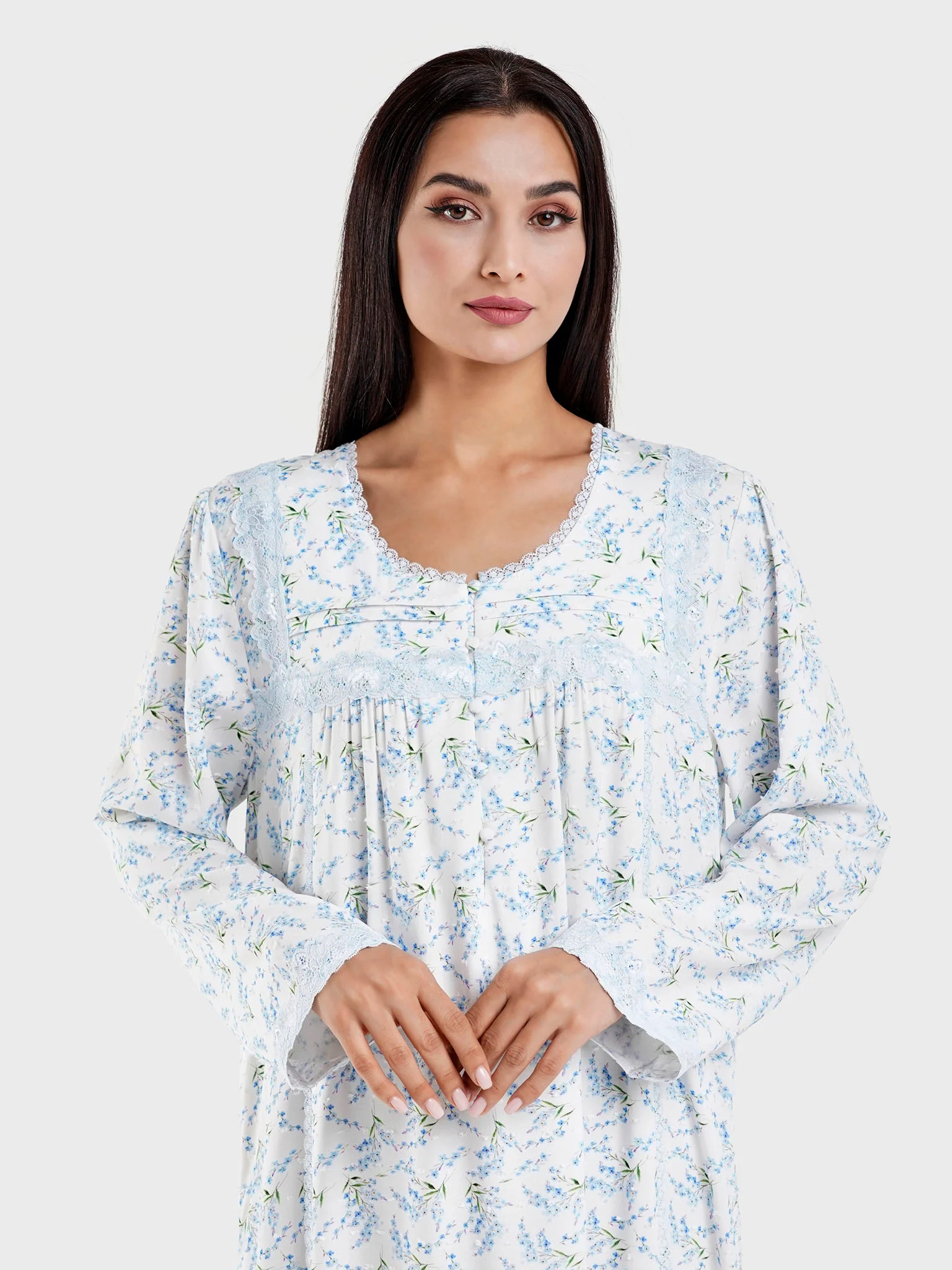 White Viscose Floral Print Nightwear Dress (CNH460)