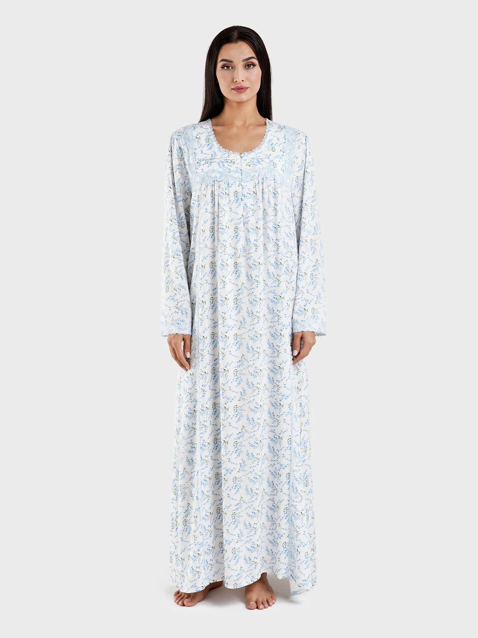 White Viscose Floral Print Nightwear Dress (CNH460) - Image 2