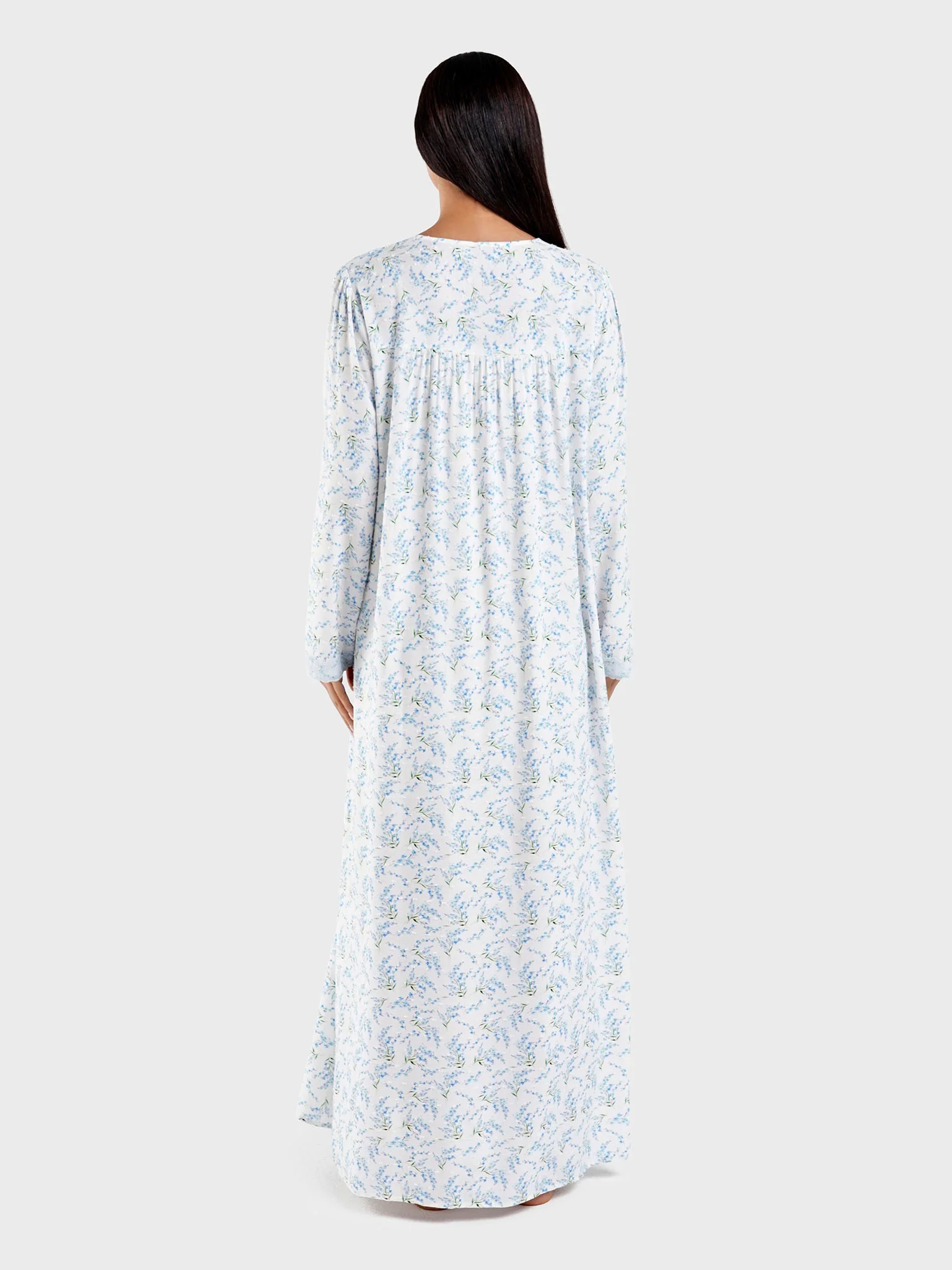 White Viscose Floral Print Nightwear Dress (CNH460) - Image 4