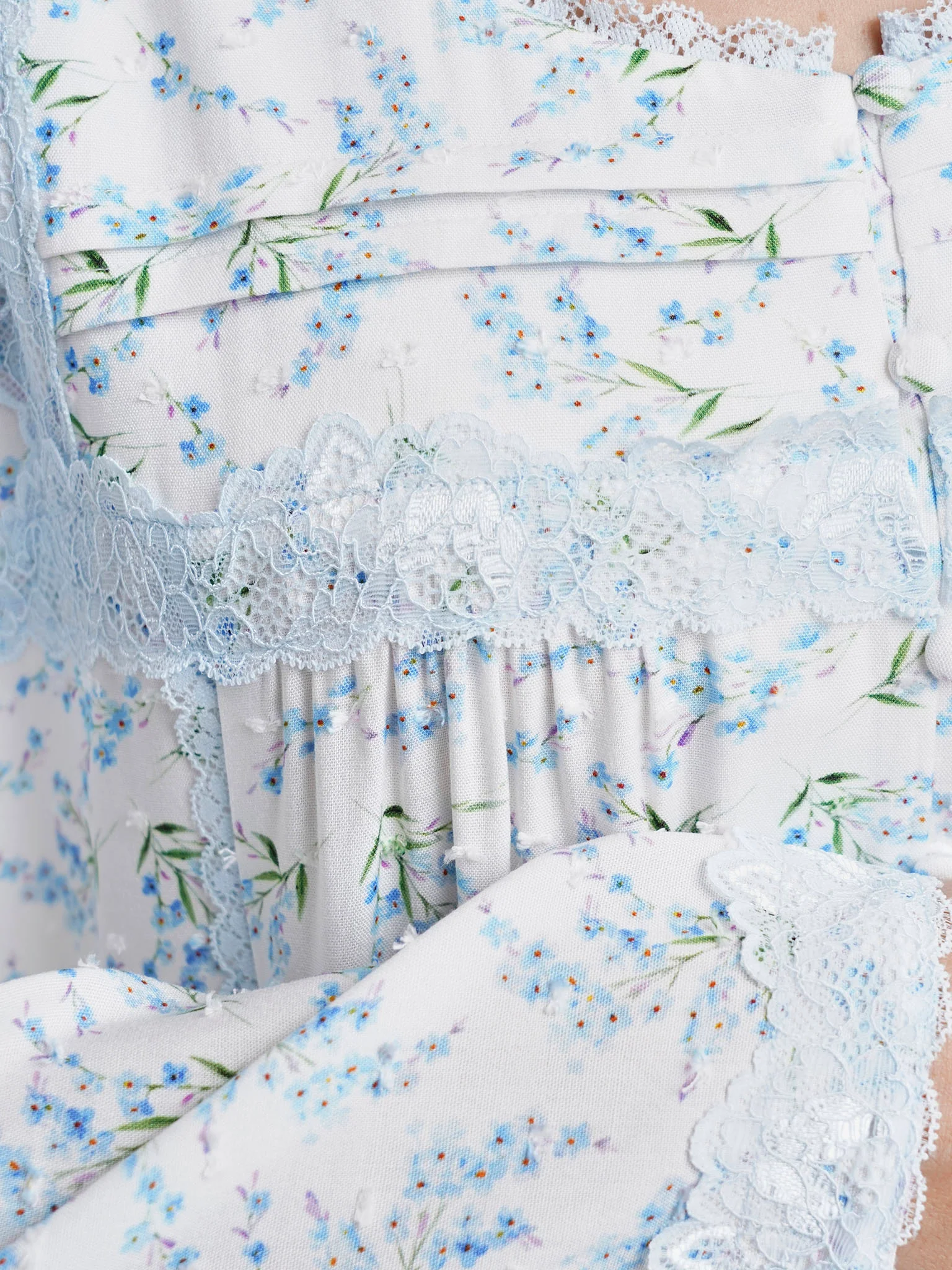 White Viscose Floral Print Nightwear Dress (CNH460) - Image 5