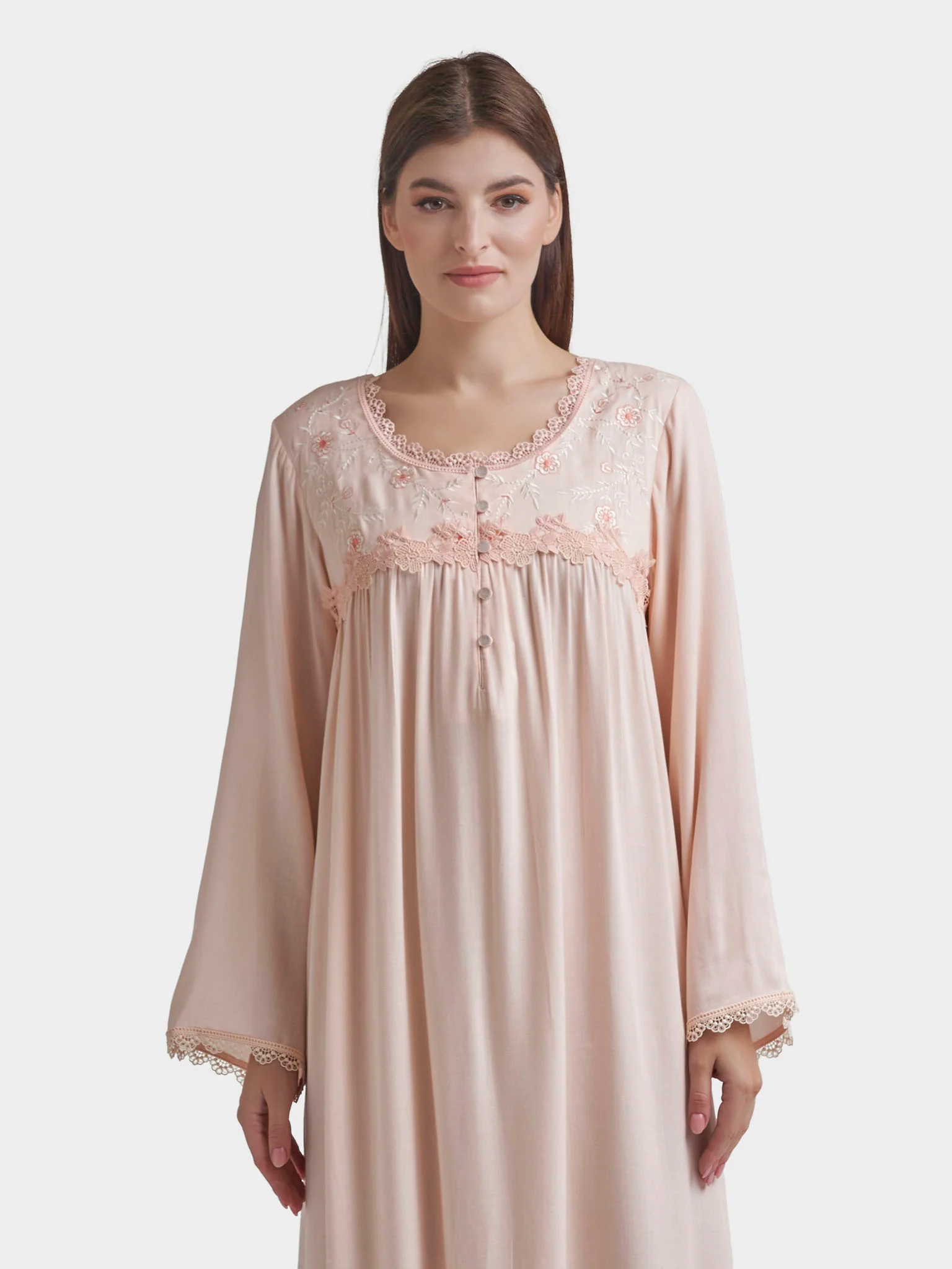 Peach Rayon SolidLong Nightwear Dress (REM3104)