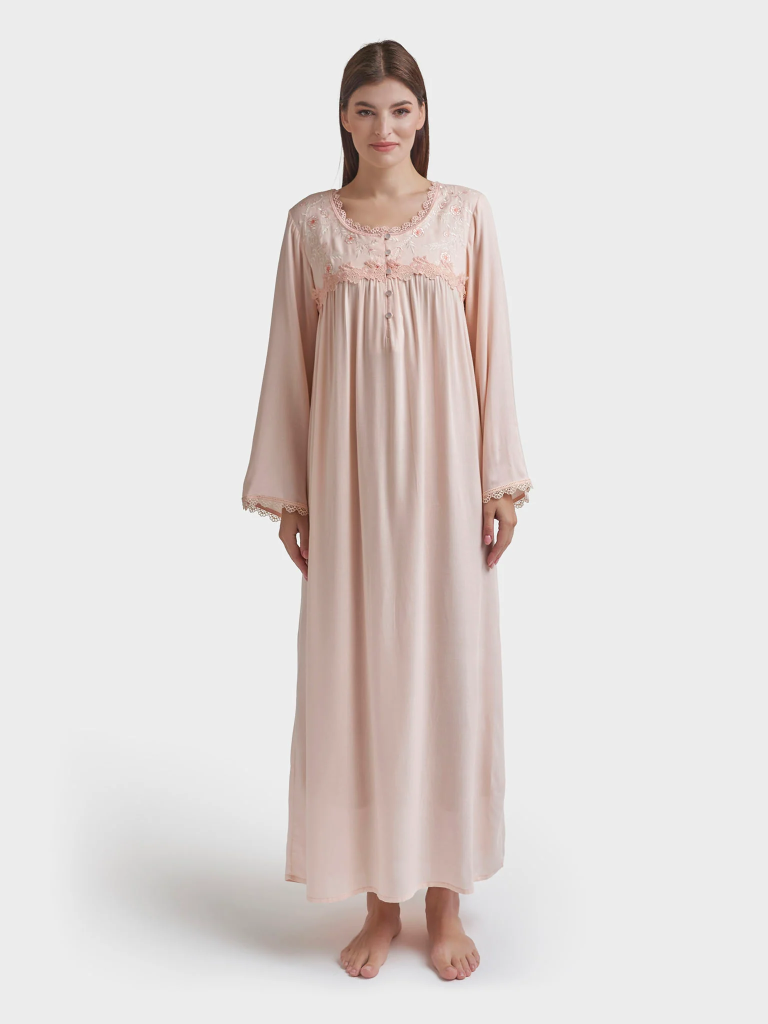 Peach Rayon SolidLong Nightwear Dress (REM3104) - Image 2
