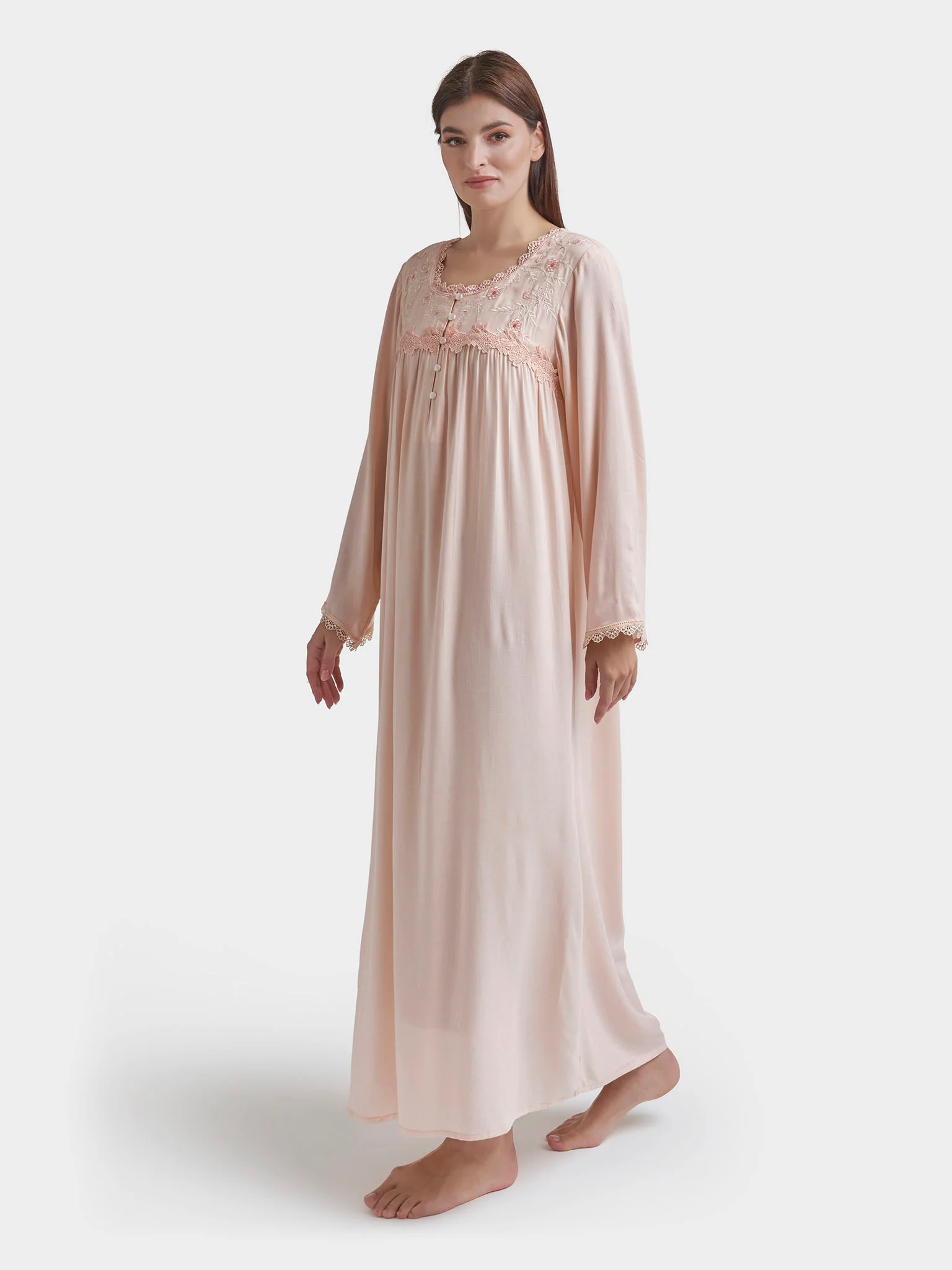 Peach Rayon SolidLong Nightwear Dress (REM3104) - Image 3