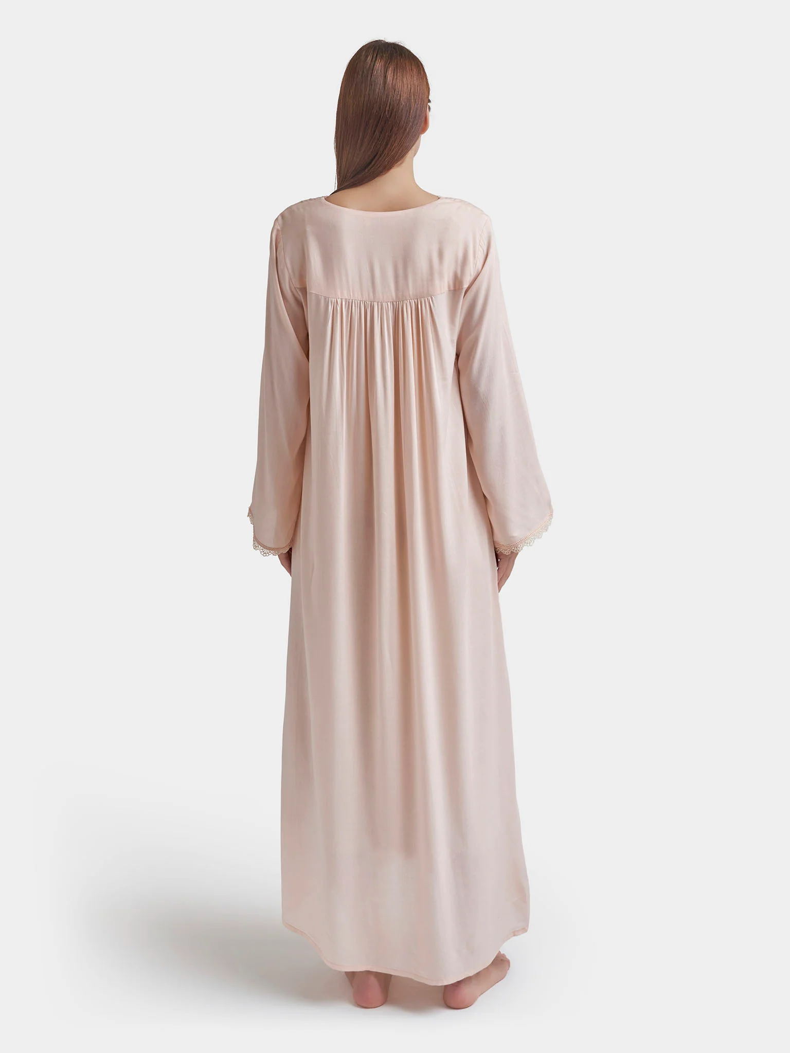 Peach Rayon SolidLong Nightwear Dress (REM3104) - Image 4