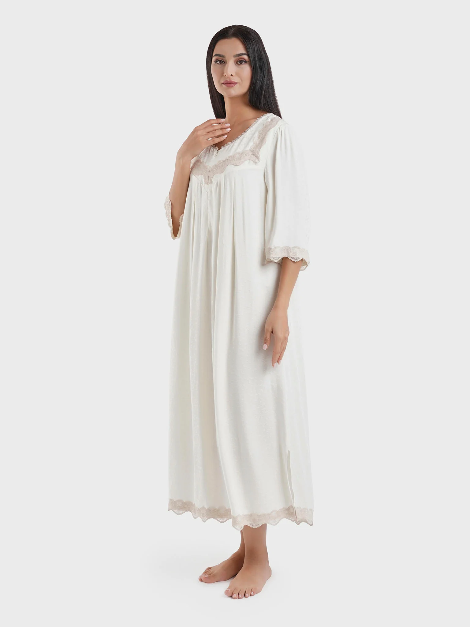 Gardenia Cream Jacquard Viscose Nightwear Dress (CNH461) - Image 3