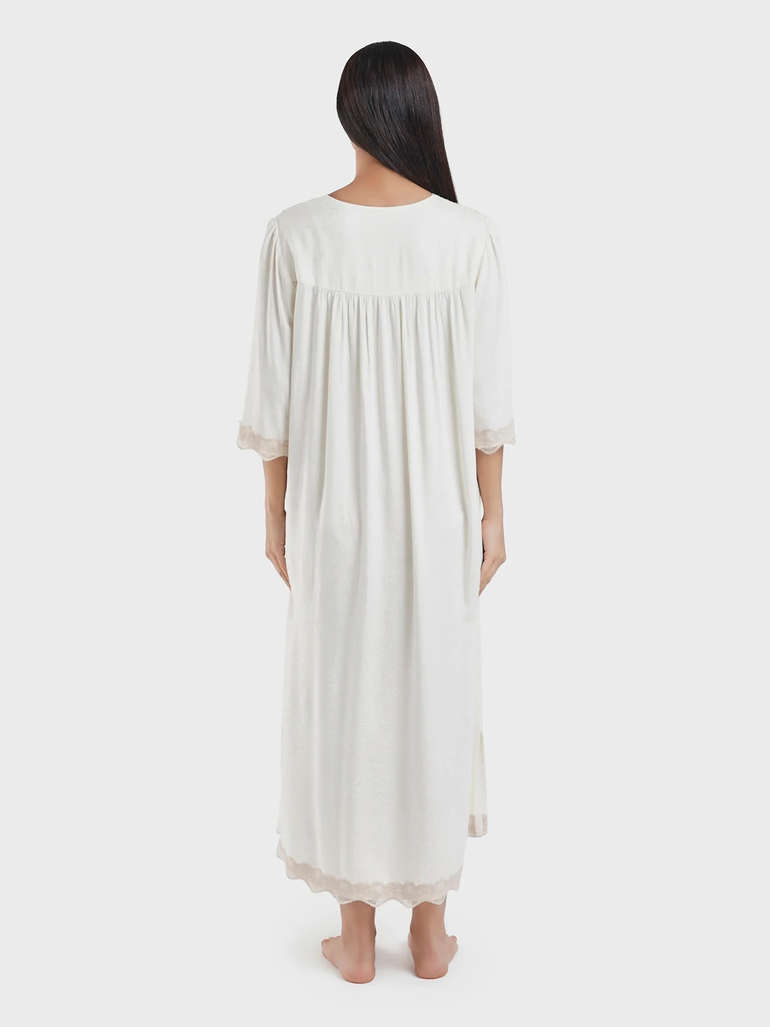 Gardenia Cream Jacquard Viscose Nightwear Dress (CNH461) - Image 4