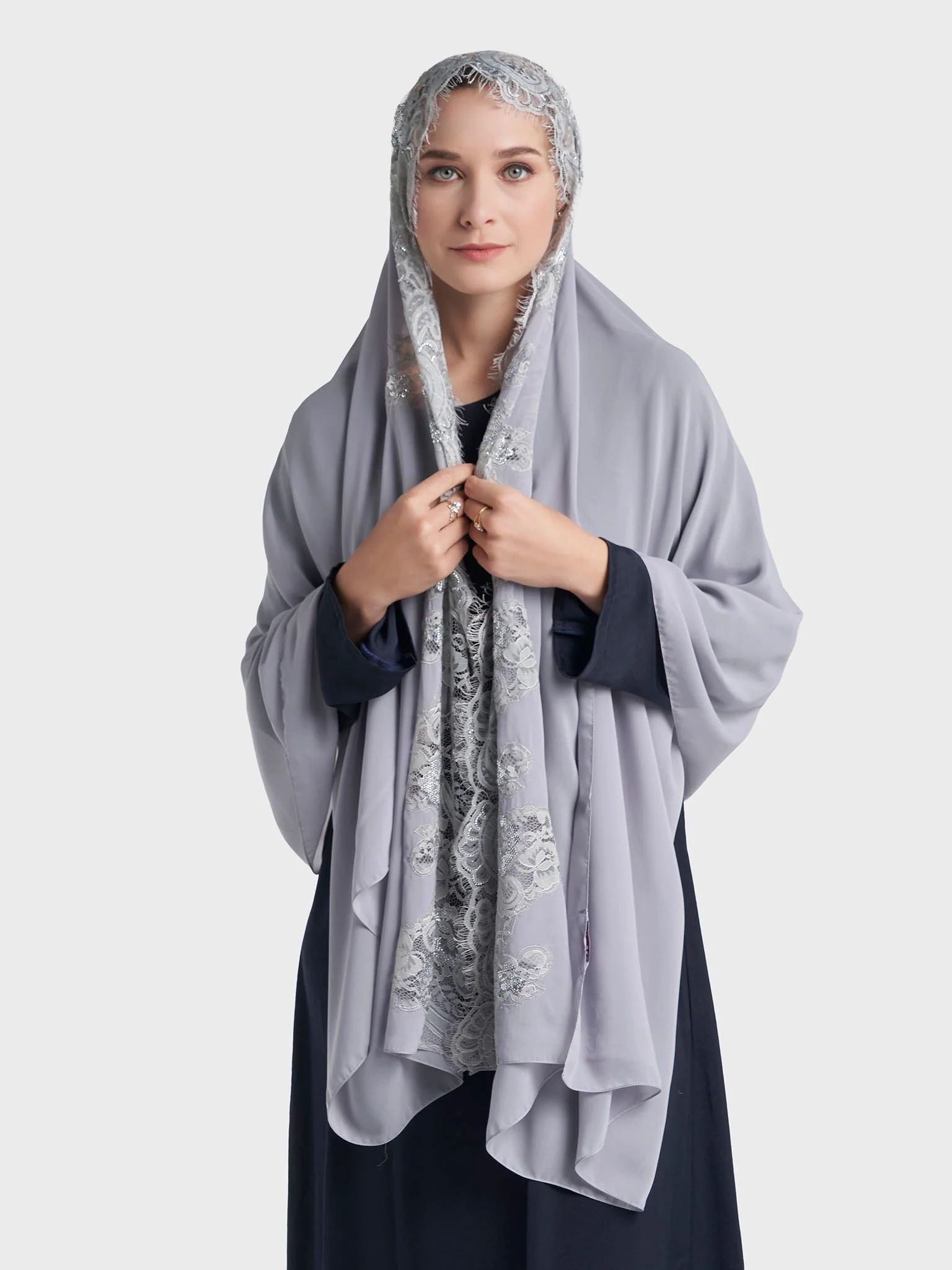 Stone Work Wool Chiffon Hijab (KP18216L) - Image 17