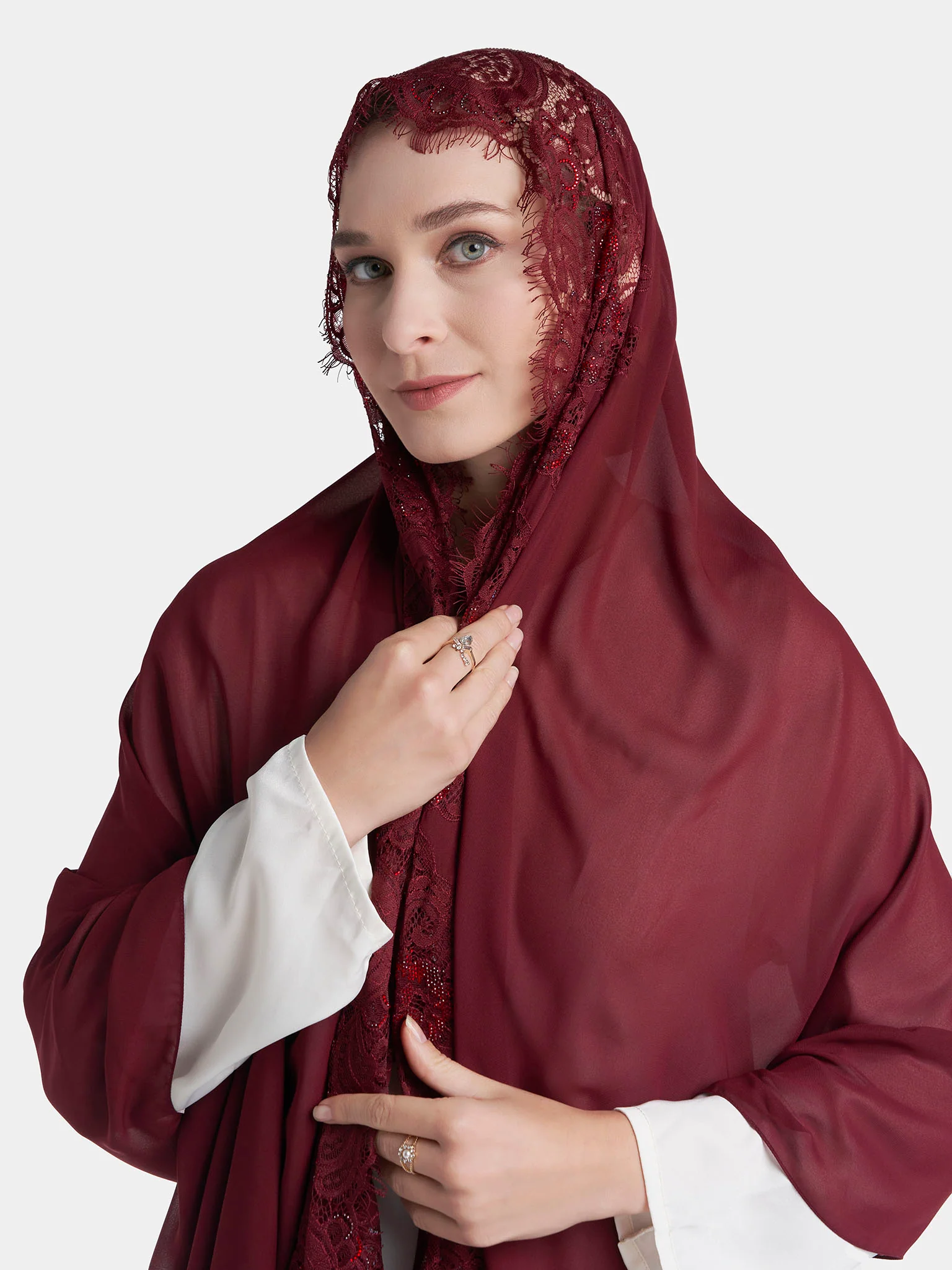 Stone Work Wool Chiffon Hijab (KP18216L) - Image 2