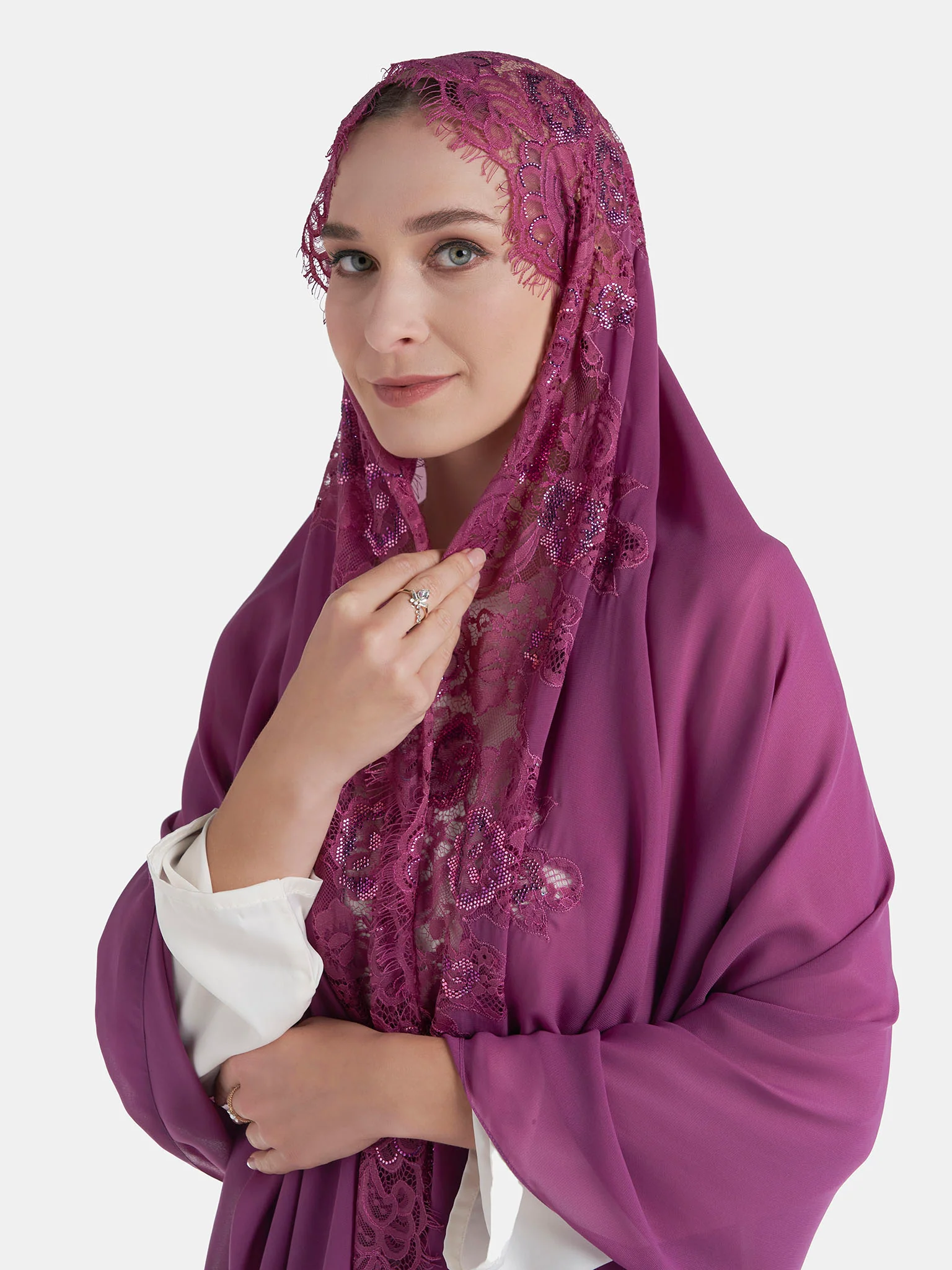 Stone Work Wool Chiffon Hijab (KP18216L) - Image 3