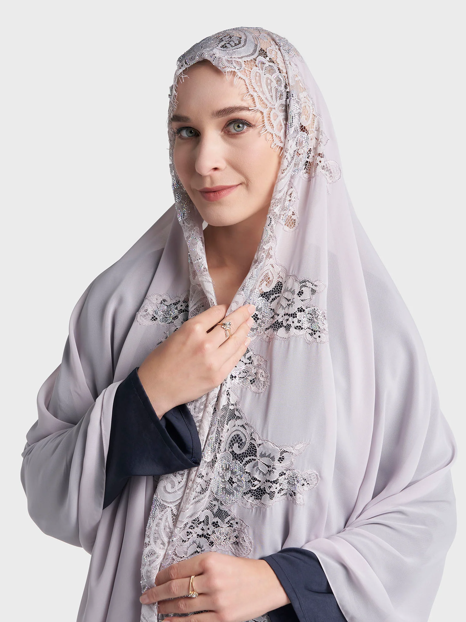 Stone Work Wool Chiffon Hijab (KP18216L) - Image 4