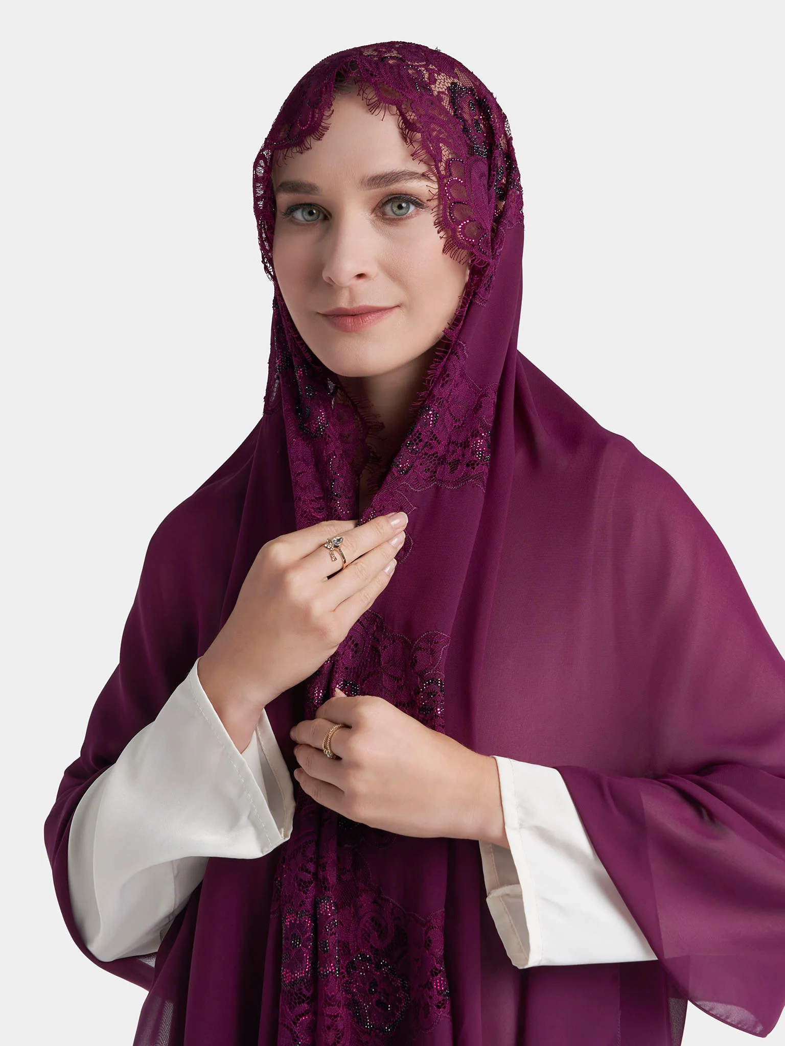 Stone Work Wool Chiffon Hijab (KP18216L) - Image 7