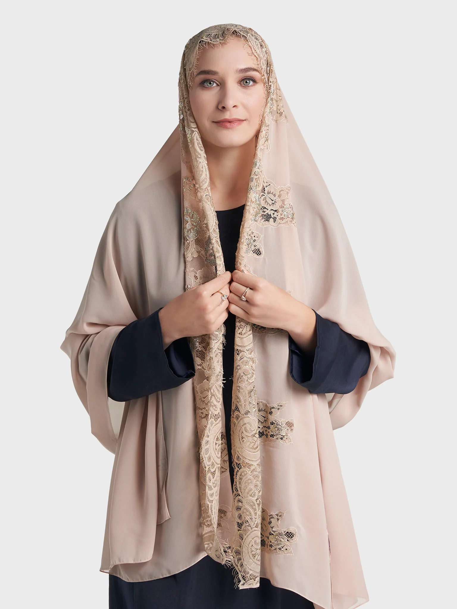 Stone Work Wool Chiffon Hijab (KP18216L) - Image 9