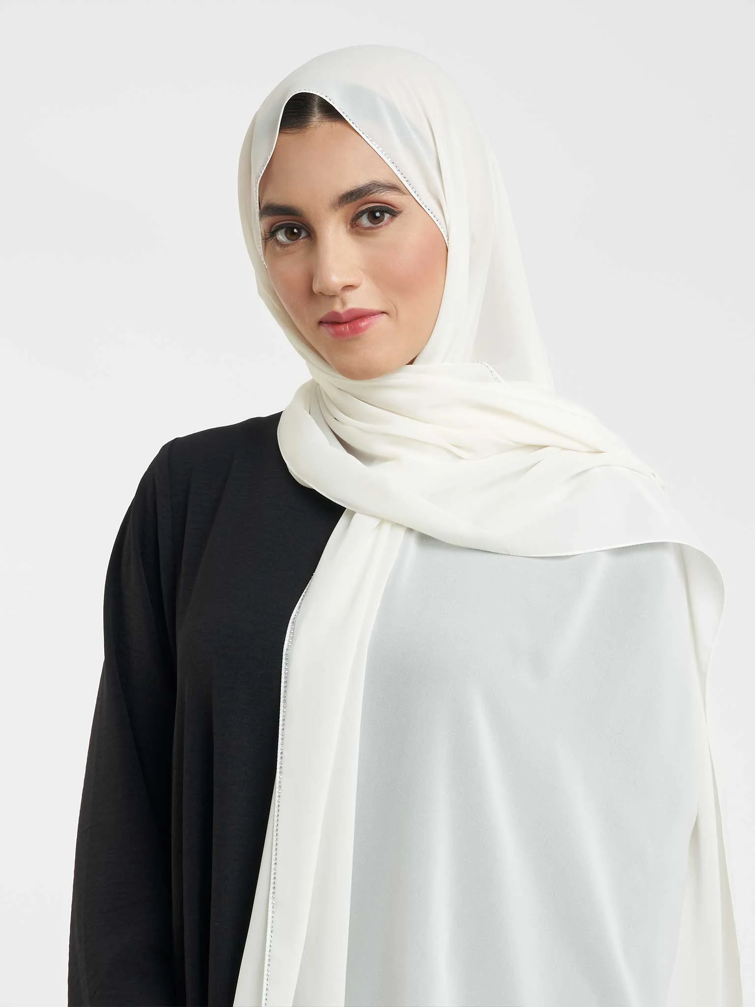 Stone Line Border Chiffon Hijab (KP11351L) - Image 43