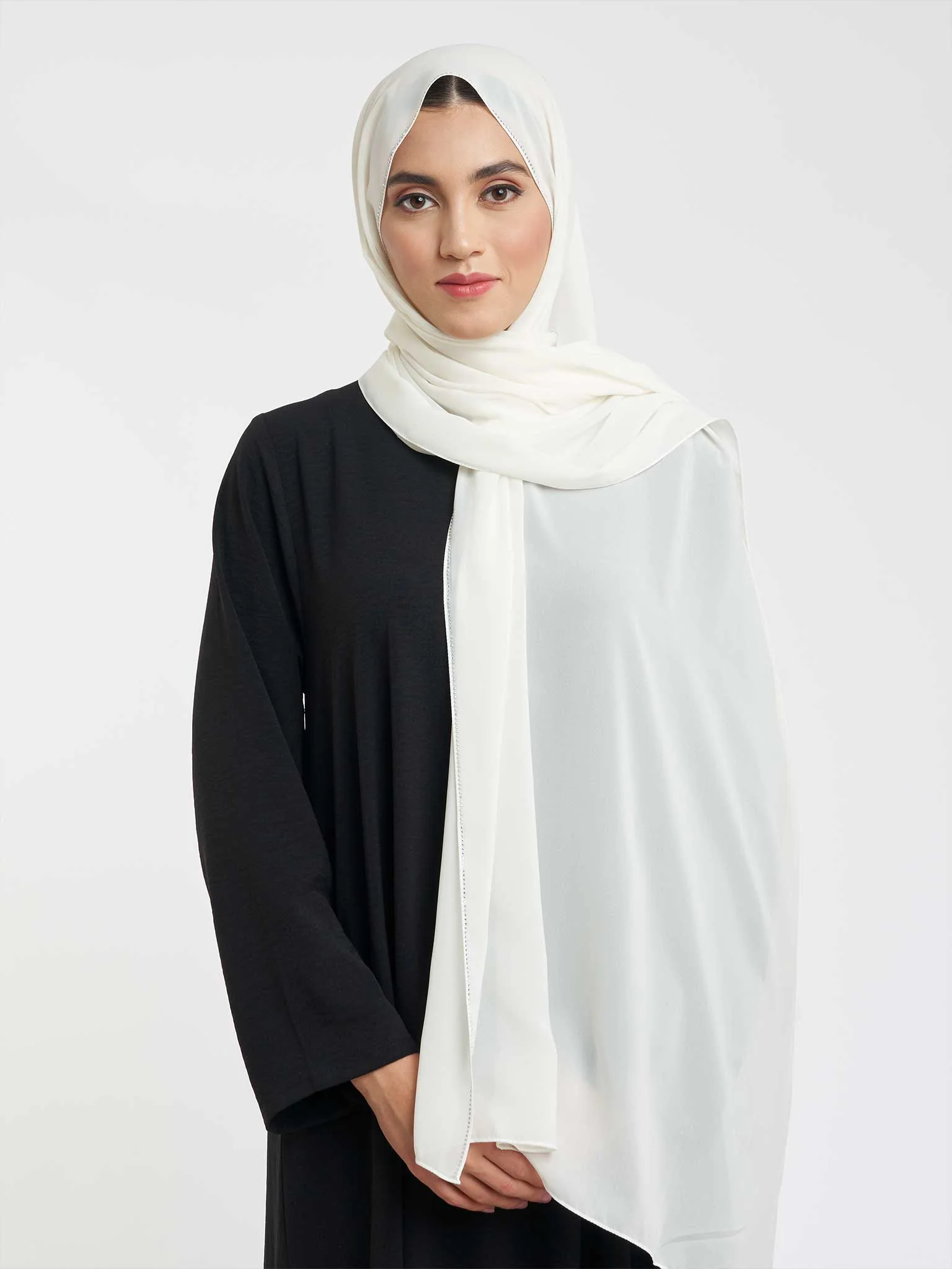 Stone Line Border Chiffon Hijab (KP11351L) - Image 44