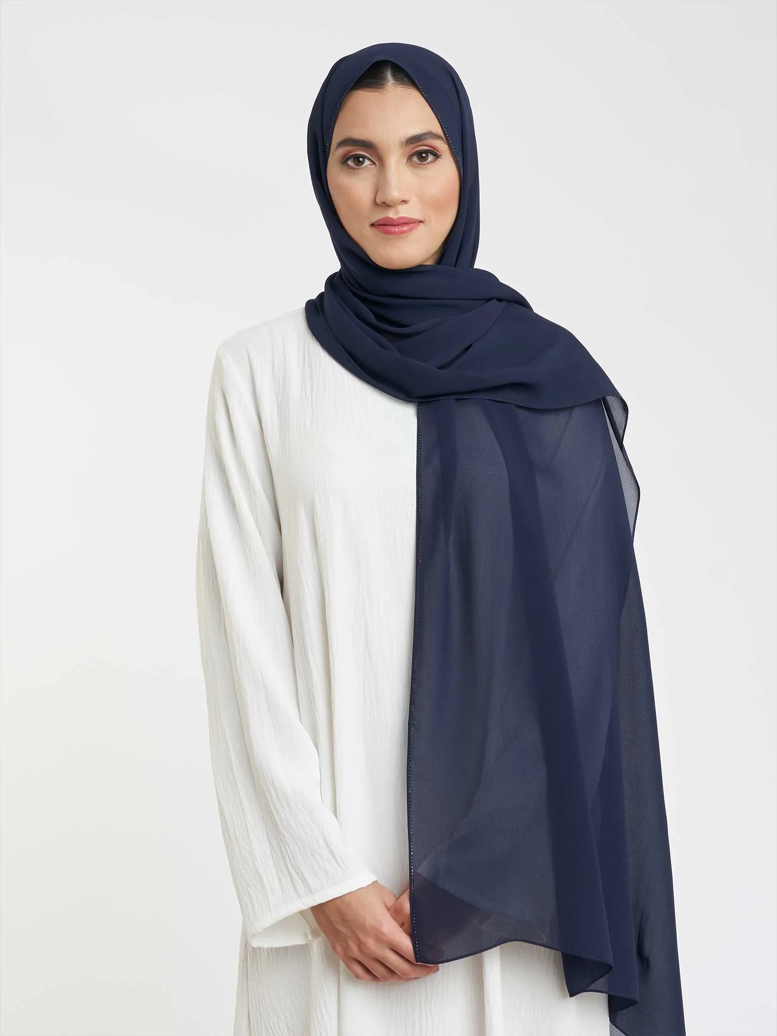Stone Line Border Chiffon Hijab (KP11351L) - Image 49