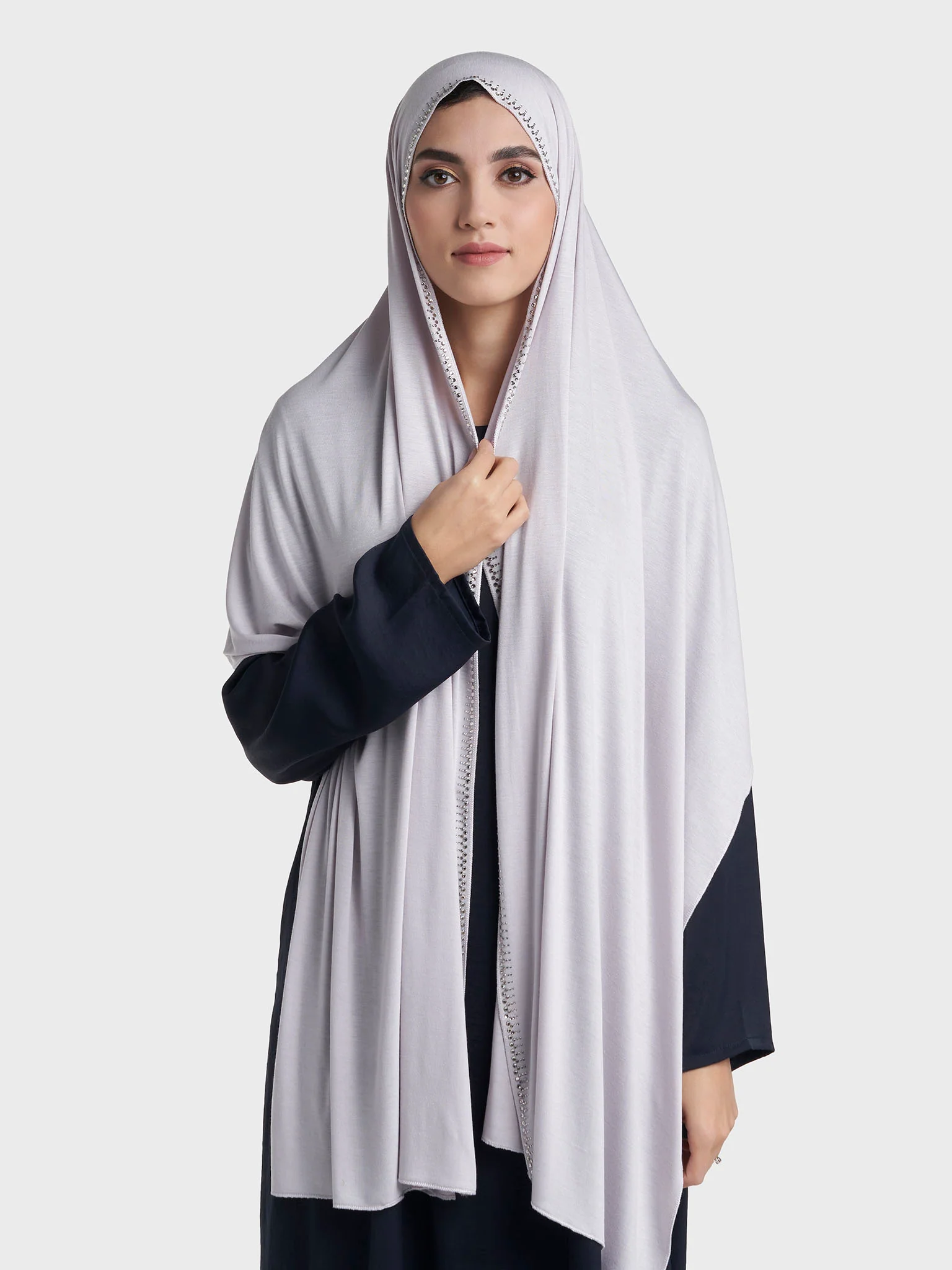 Plain Jersey Hijab with Crown Stone Line Border (KP18160L) - Image 32