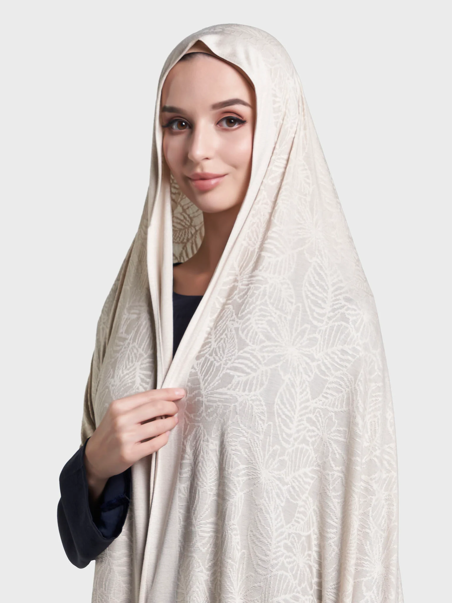 Solid Self Design Leaf Jacquard Print Hijab (KP18208L)
