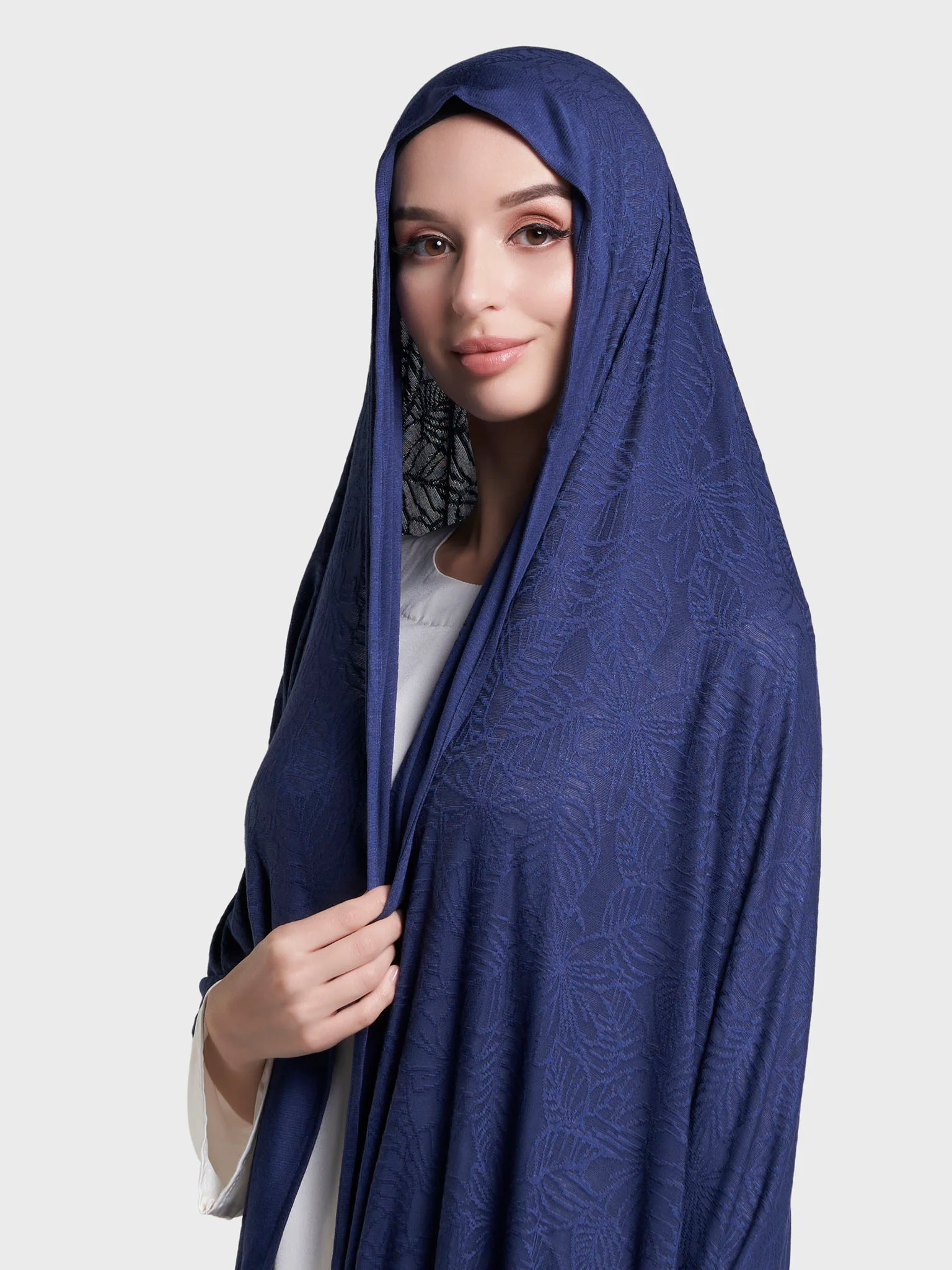 Solid Self Design Leaf Jacquard Print Hijab (KP18208L) - Image 10