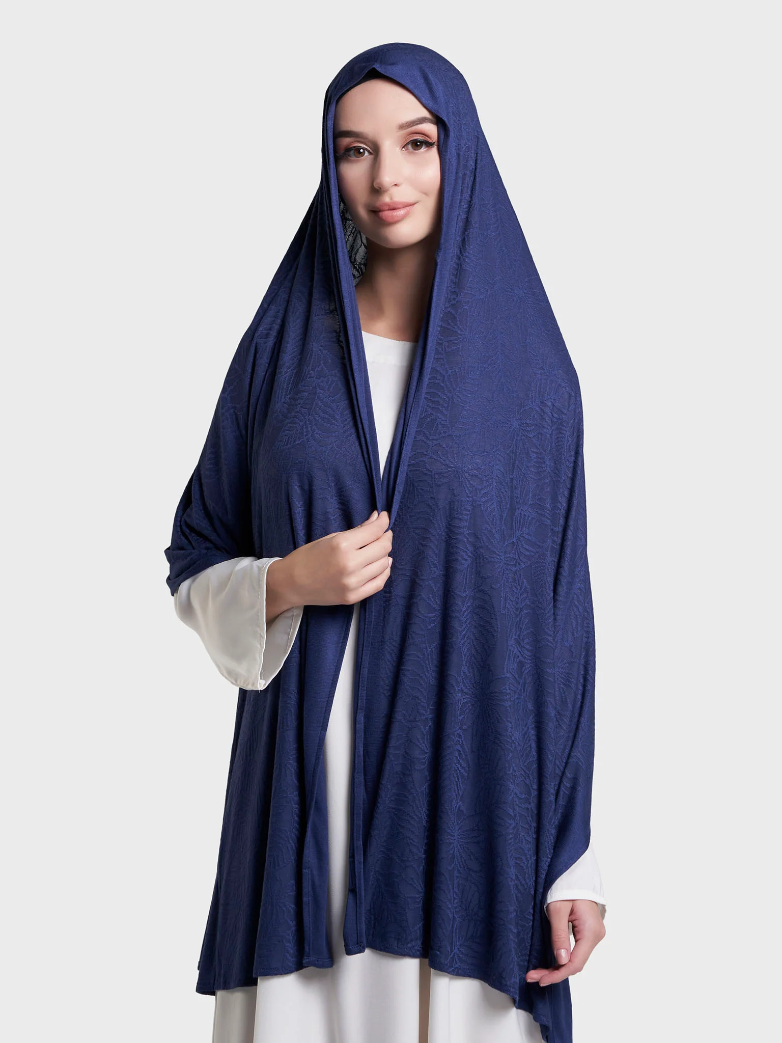 Solid Self Design Leaf Jacquard Print Hijab (KP18208L) - Image 12