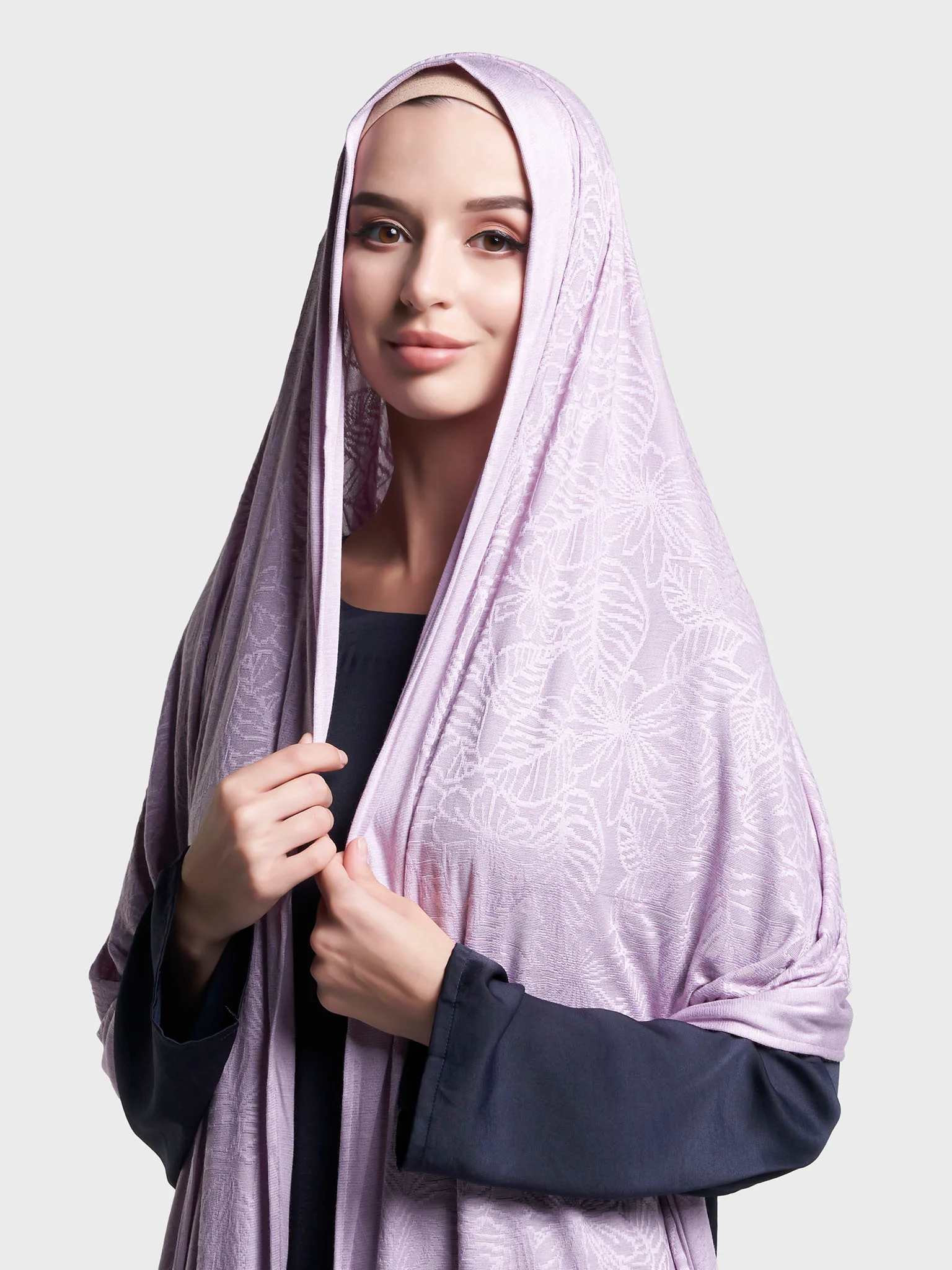 Solid Self Design Leaf Jacquard Print Hijab (KP18208L) - Image 16