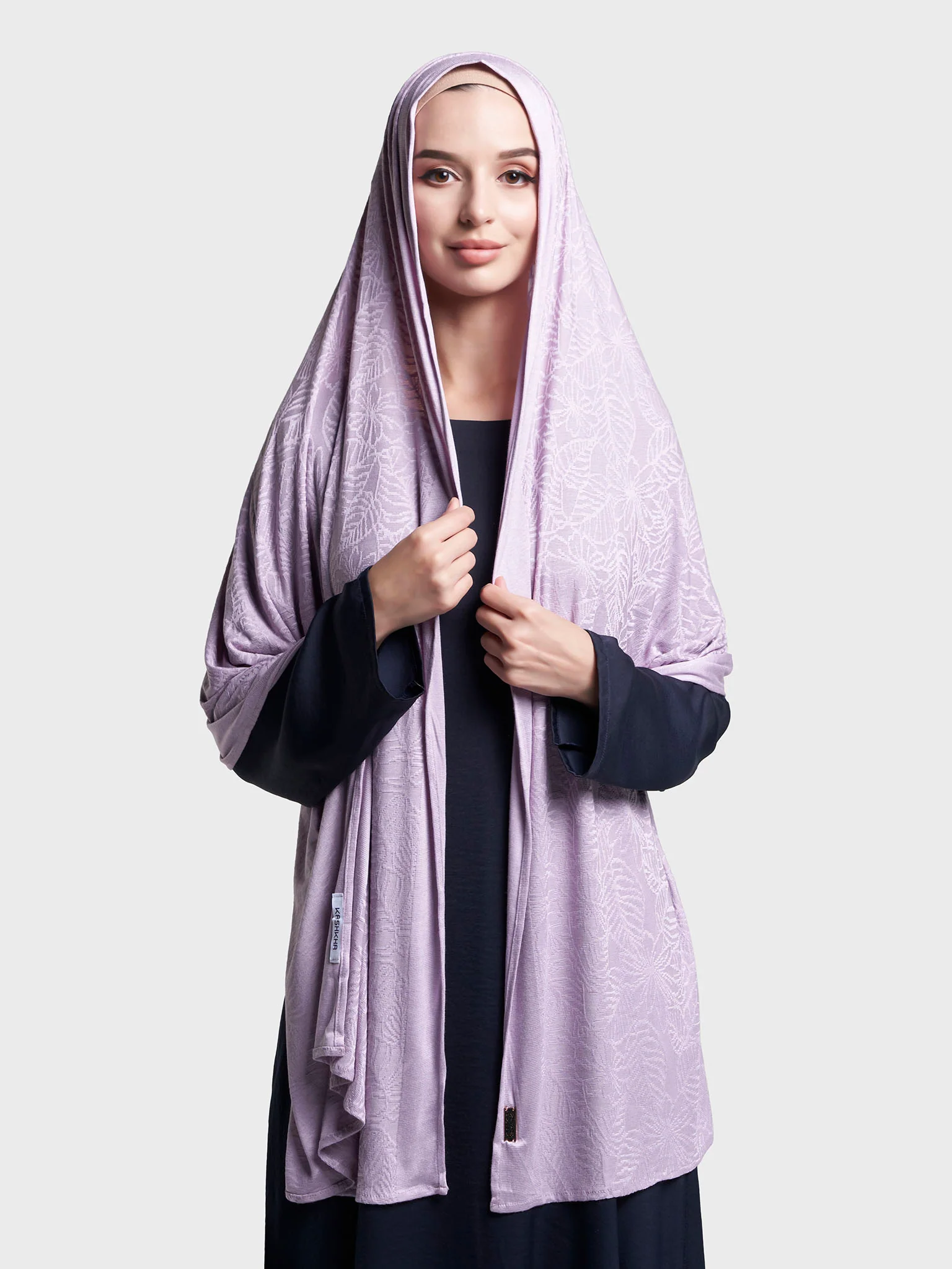 Solid Self Design Leaf Jacquard Print Hijab (KP18208L) - Image 18