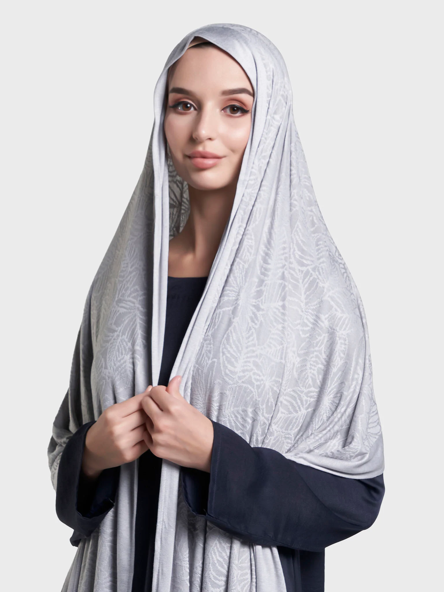 Solid Self Design Leaf Jacquard Print Hijab (KP18208L) - Image 19