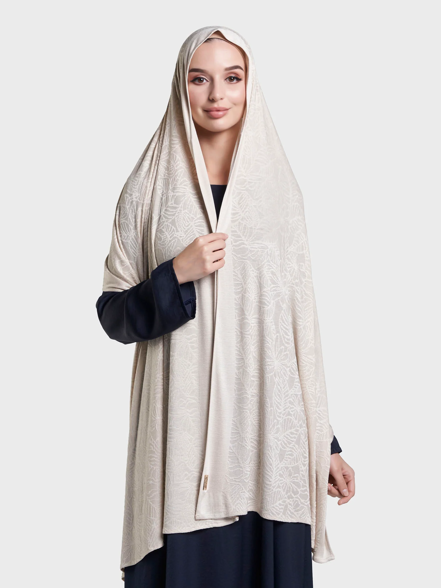 Solid Self Design Leaf Jacquard Print Hijab (KP18208L) - Image 2