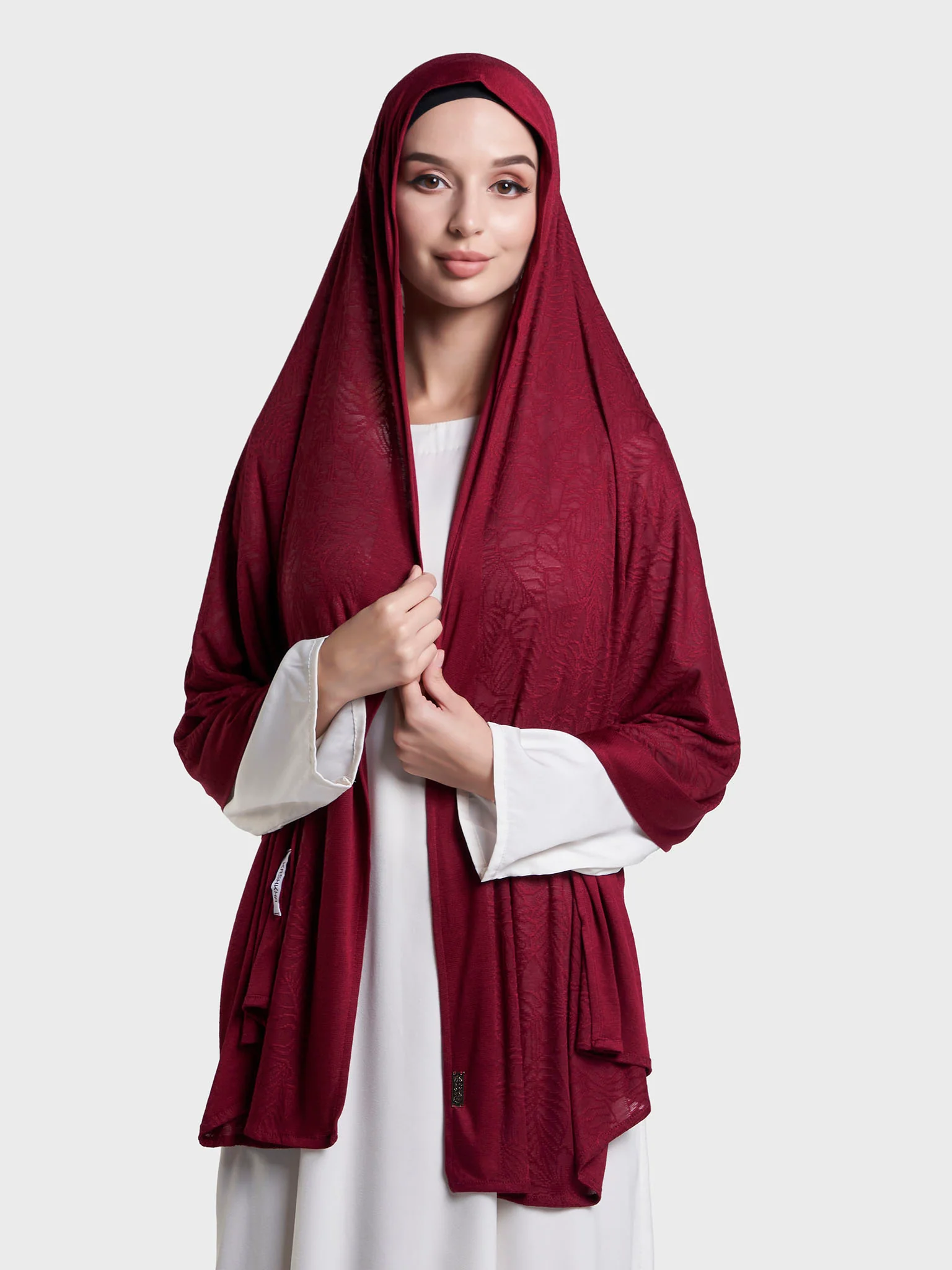 Solid Self Design Leaf Jacquard Print Hijab (KP18208L) - Image 23