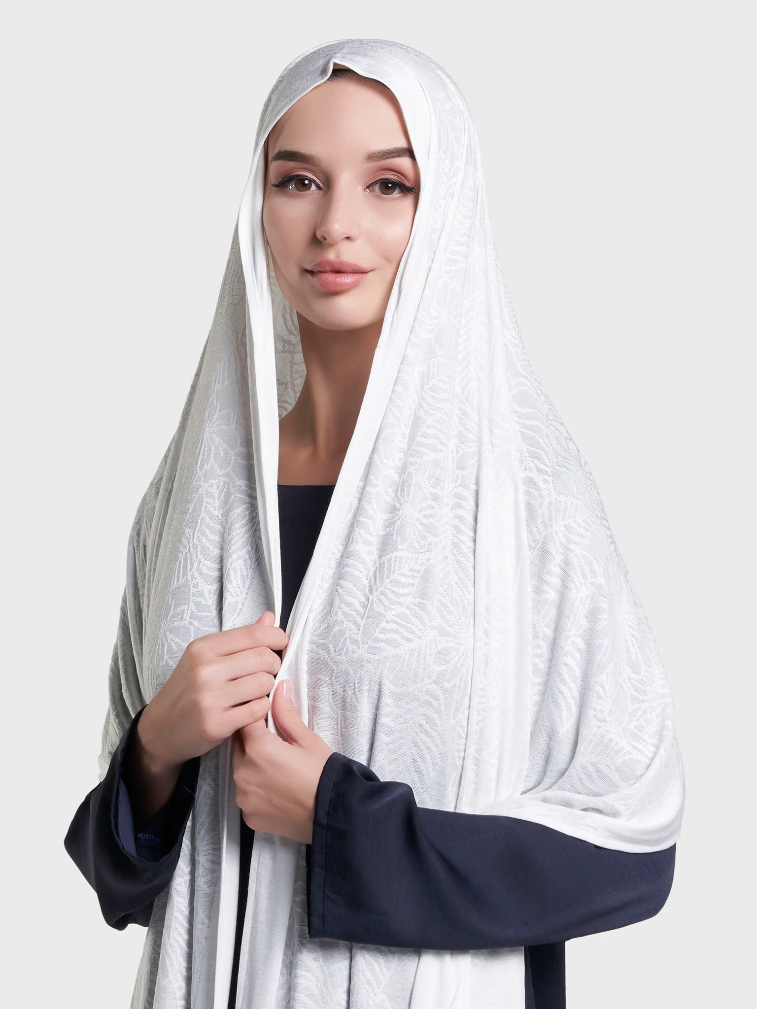 Solid Self Design Leaf Jacquard Print Hijab (KP18208L) - Image 25