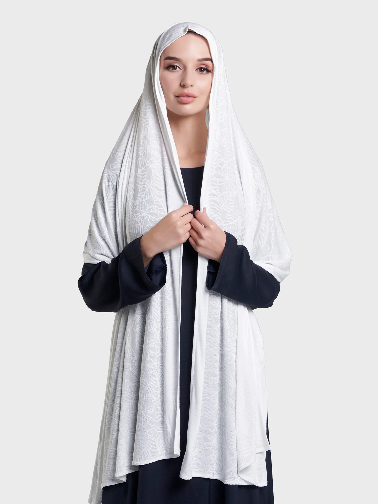 Solid Self Design Leaf Jacquard Print Hijab (KP18208L) - Image 27